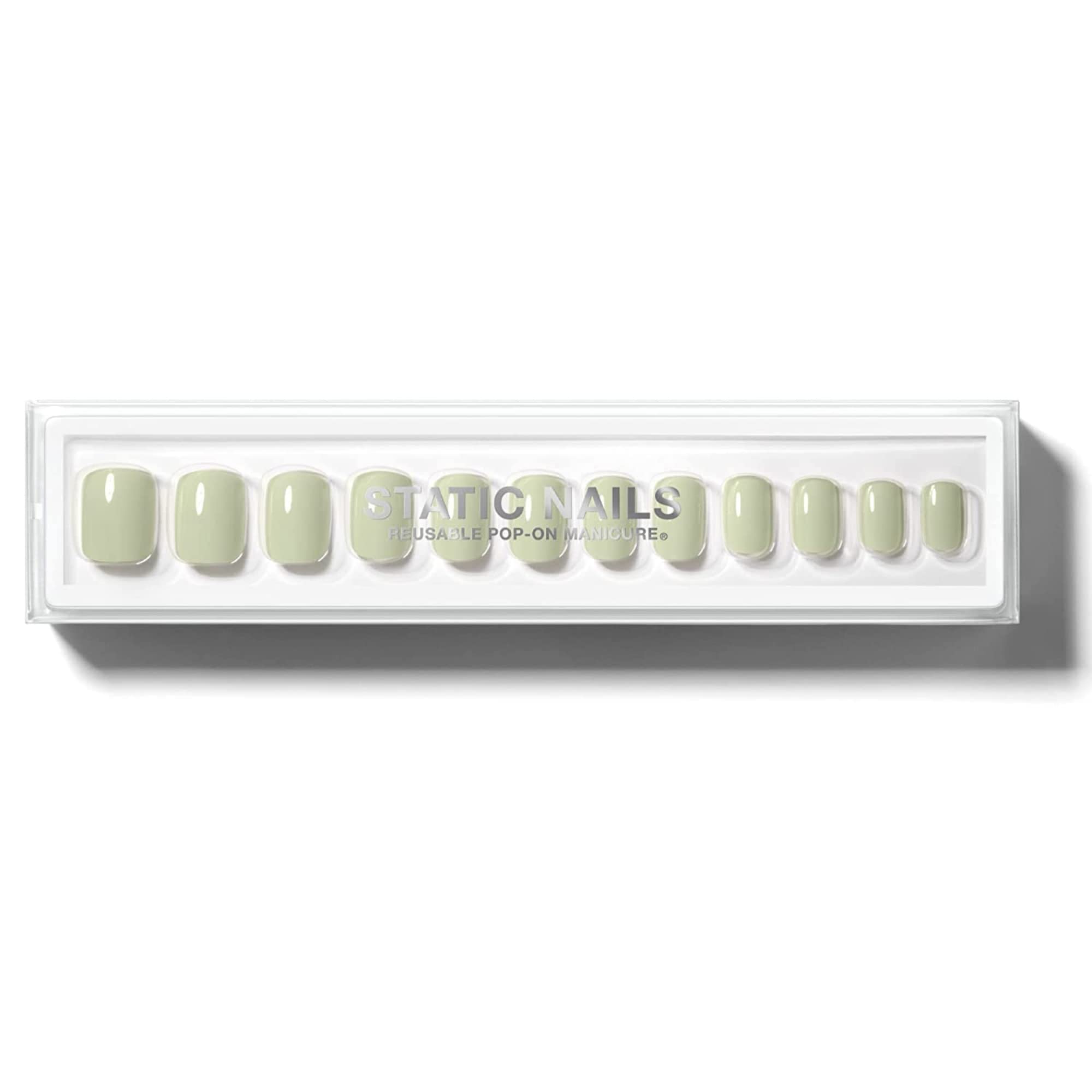 Static Nails Reusable Pop-On Manicure Set - Serene | Green Square False Nails | Short Press On Nails | Salon Quality Non-Damaging Acrylic Nails | Fake Nail Kit with Glue | Fake Nail Tips | Perfect for Parties, Weddings, and Everyday Glam