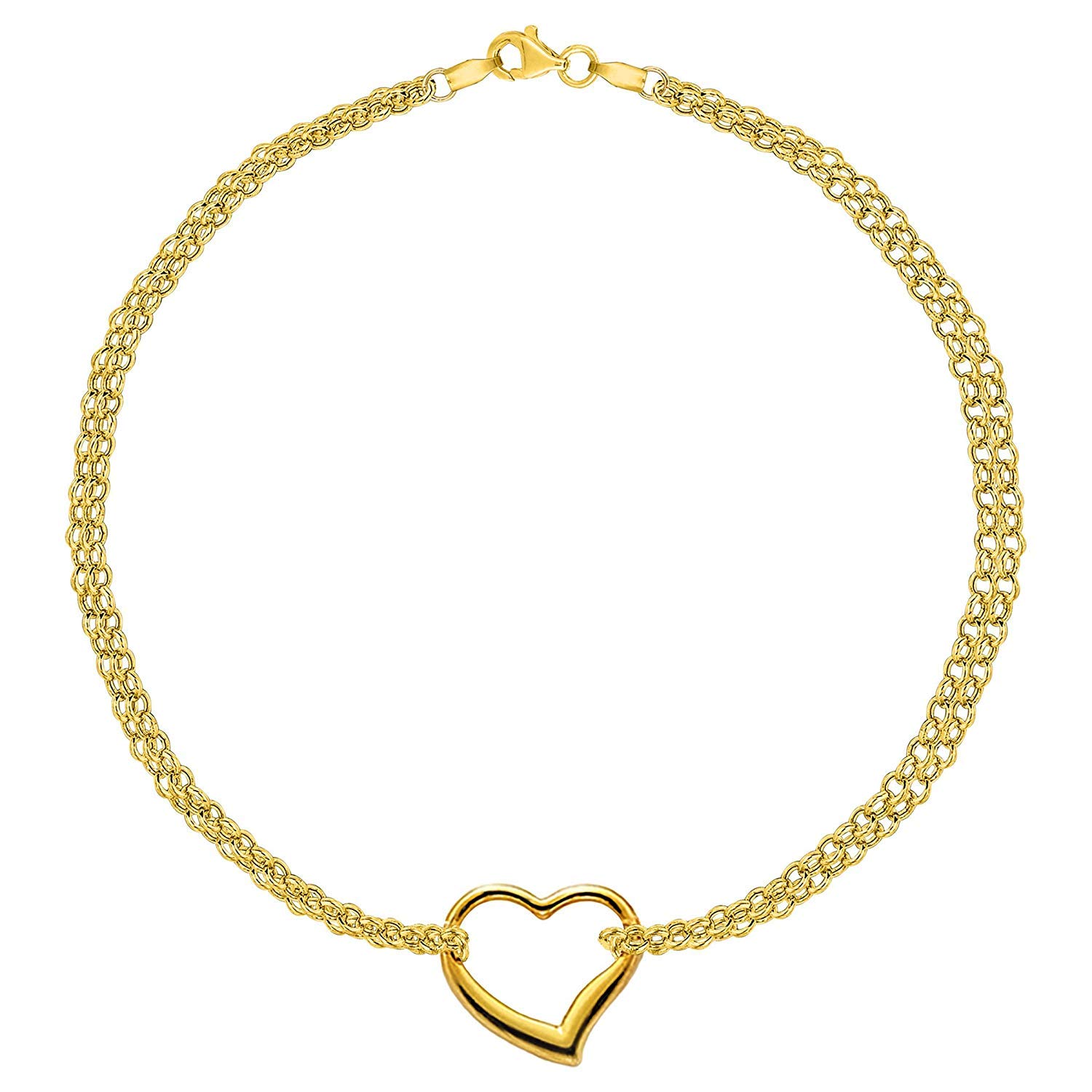 14K Yellow Gold Double Strand Heart Anklet - 10 Inch Adjustable Ankle Bracelet for Women, Perfect for Valentine's Day Gifts, Anniversary Presents and Beach Wear