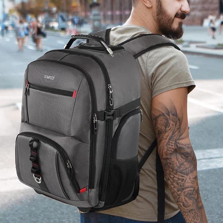 ZOMFELT 17.3 Inch Rolling Laptop Backpack for Men & Women - Wheeled Carry On Backpack with 3 Packing Cubes - Business Travel Backpack with Wheels for Work, Airplane, Commuting (Grey)
