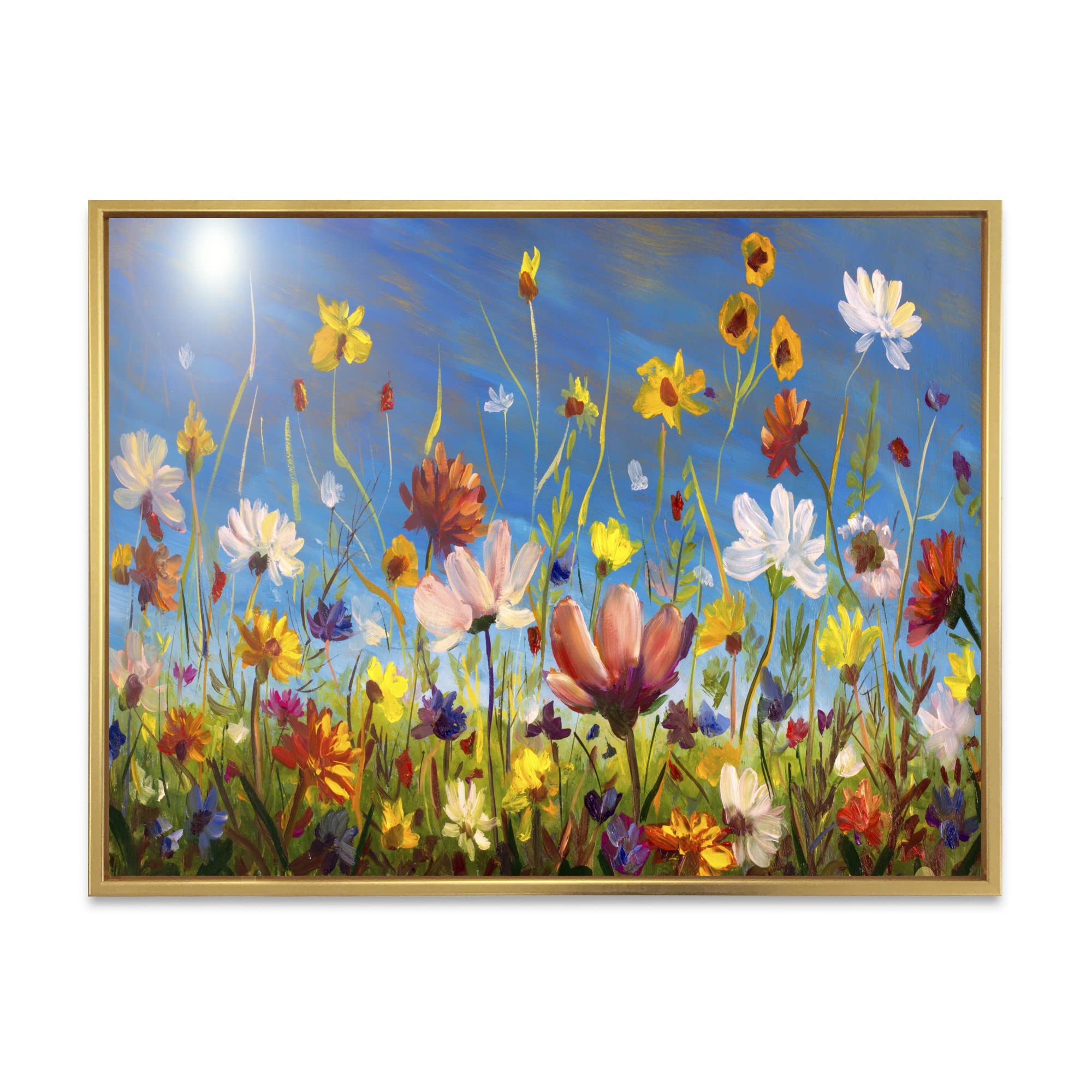 DesignQ Daisies and Wildflowers Summer Garden Canvas Art Print - Traditional Framed Wall Decor for Living Room, Bedroom & Office