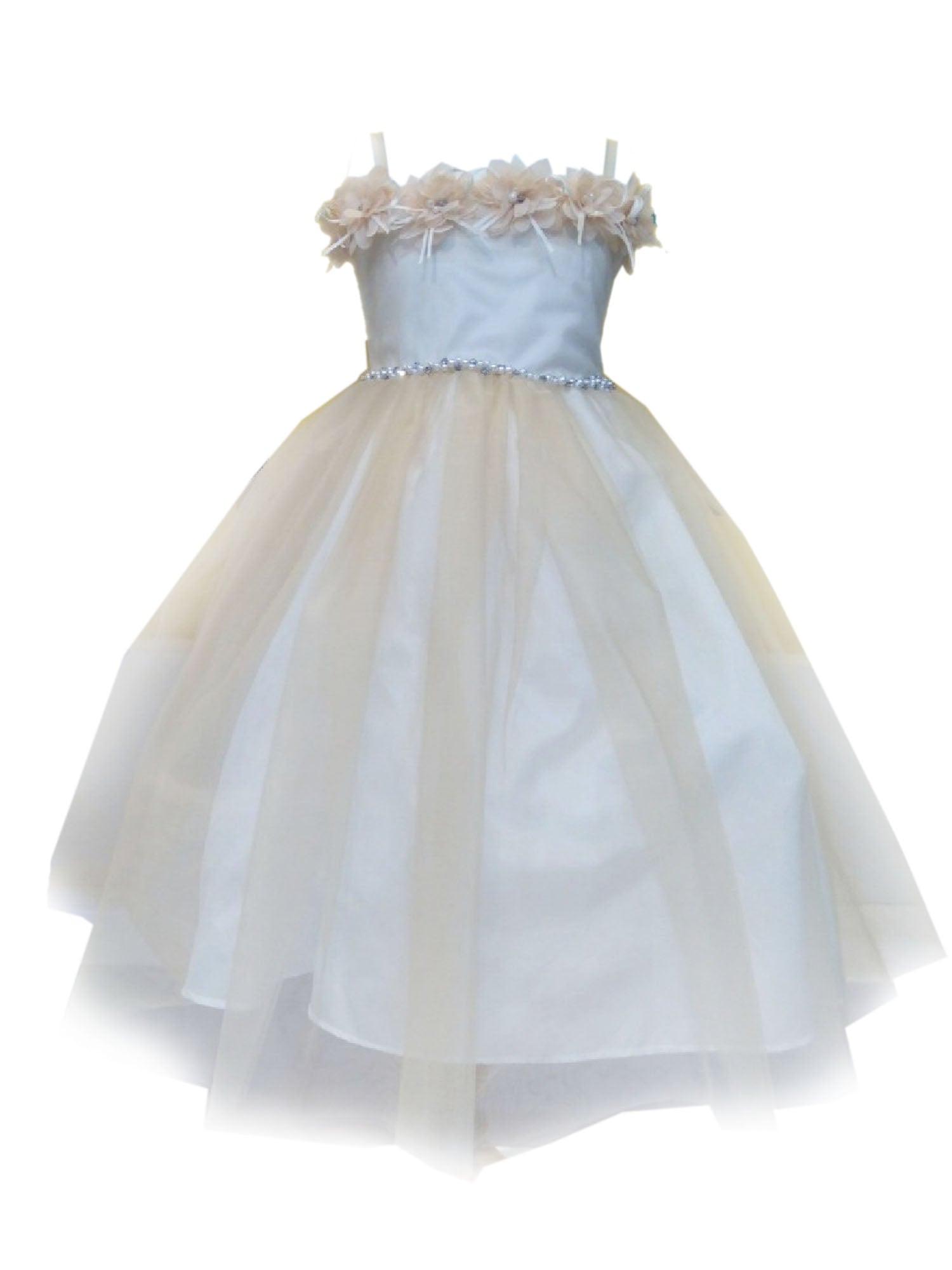 Champagne Floral Off-Shoulder Tulle Junior Bridesmaid Dress for Big Girls - Sizes 8-16 | Perfect for Weddings, Prom & Special Occasions