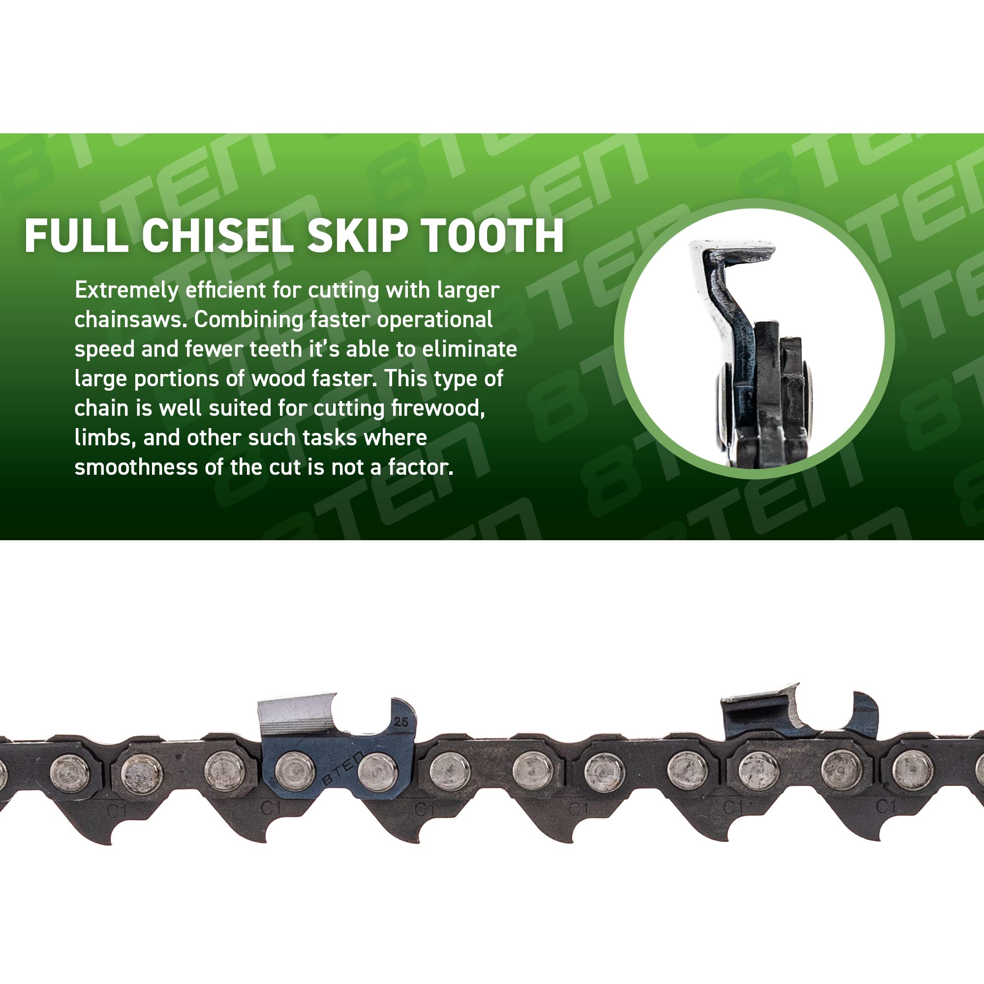 5 Pack Full Chisel Skip Tooth Chainsaw Chain 32 Inch .050 3/8 105 DL - Compatible with Husqvarna 372XP, Echo CS-600P, Jonsered 670 - Ideal for Professional Logging, Tree Felling & Heavy-Duty Wood Cutting