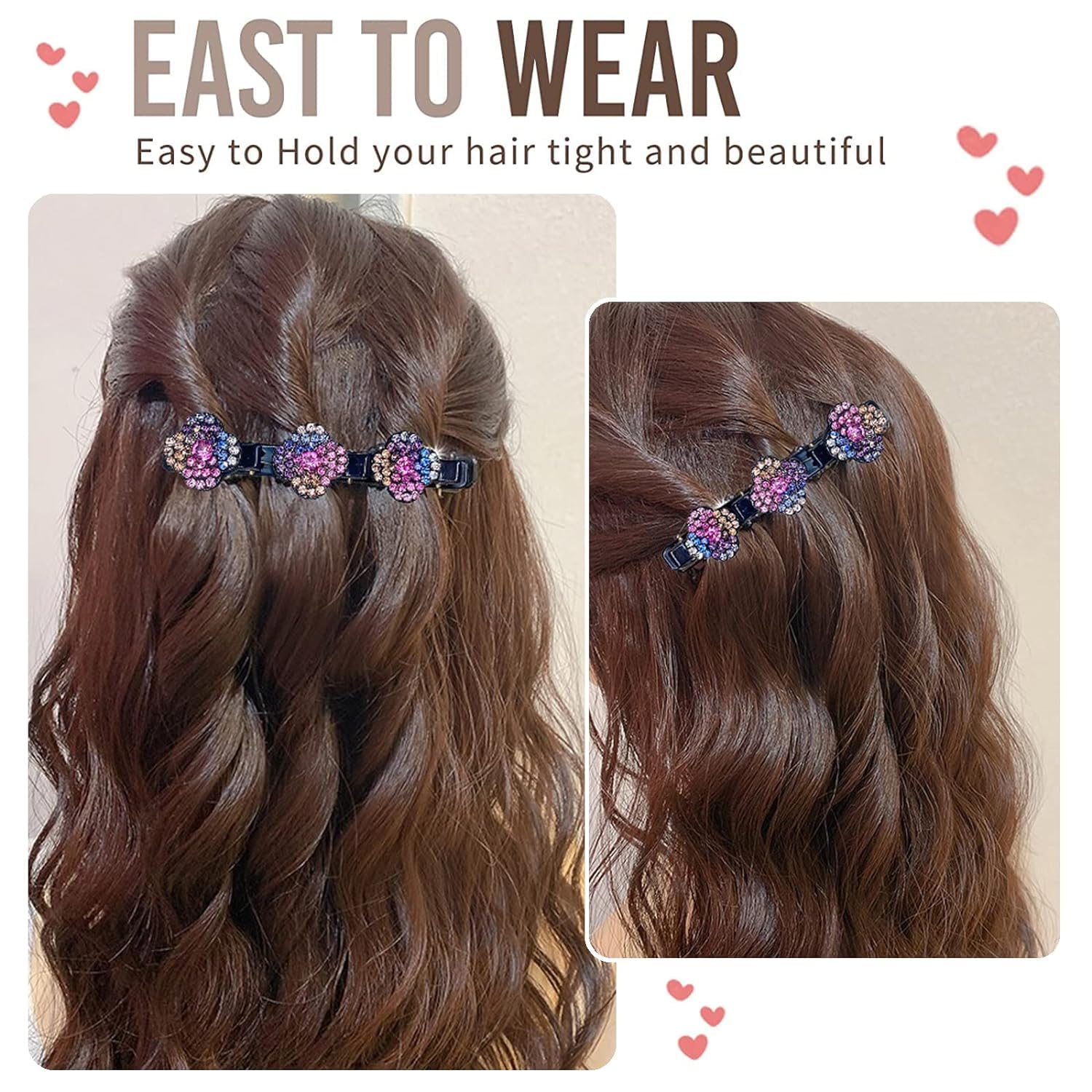 Sparkling Crystal Stone Braided Hair Clips Set - 4 PCS Pearl Clover Duckbill Hairpins with Rhinestone & Satin Hair Bands for Women & Girls - Perfect for Weddings, Parties & Everyday Styling