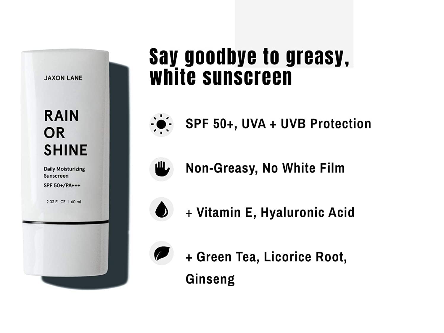 RAIN OR SHINE SPF 50 Face & Body Sunscreen - Anti-Aging Moisturizer with Green Tea, Hyaluronic Acid, Vitamin E, Ginseng & Licorice Root - Fragrance-Free, 2.03 Fl Oz (4 Pack) | Daily UV Protection for Clear, Youthful Skin at Beach, Pool & Outdoor Activities