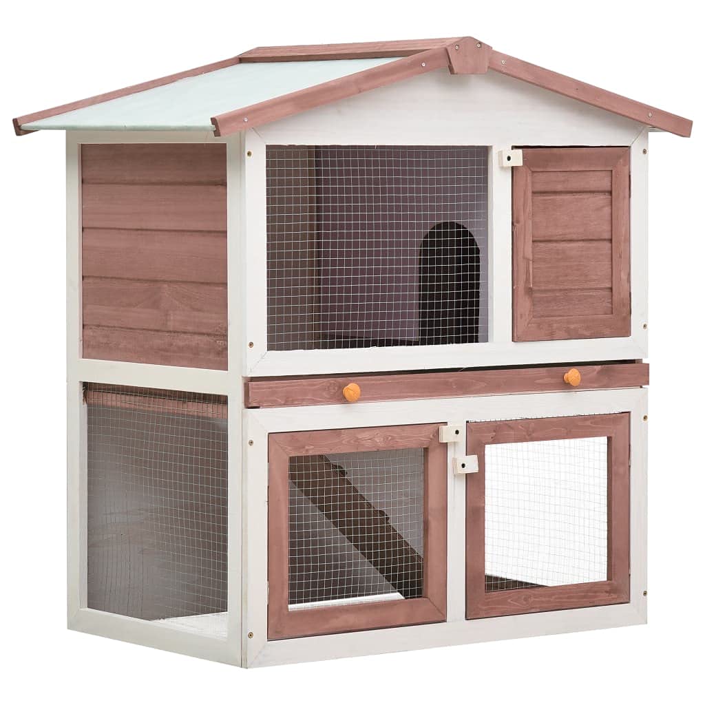 Premium Wooden Rabbit Hutch for Small Animals - Guinea Pig Cage, Bunny House with Run, 3 Doors, Indoor & Outdoor Use - Perfect for Backyard, Garden, or Patio (Brown)