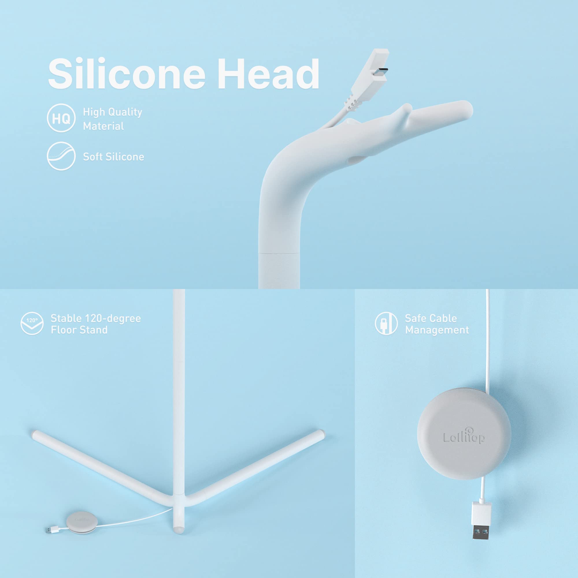 Lollipop Baby Monitor Floor Stand - Adjustable Nursery Crib Mount with Flexible Silicone Head (White) | Perfect for Nursery, Bedroom & Child Safety Monitoring