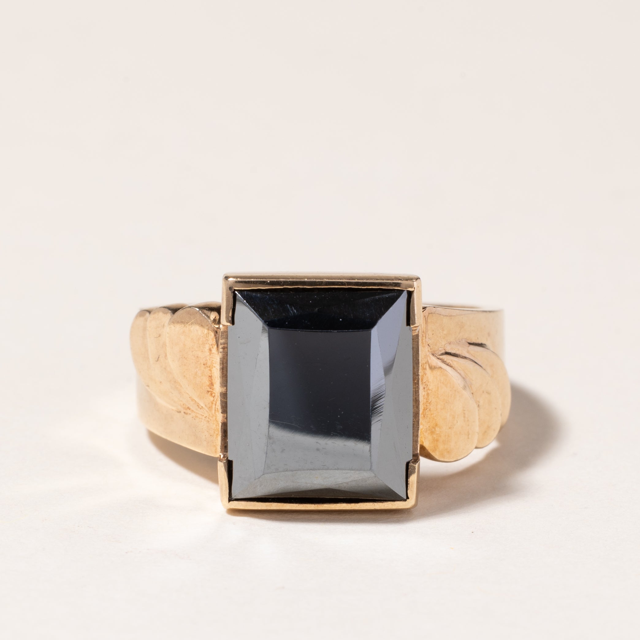 10K Yellow Gold Hematite Ring for Women | 3.29ct Genuine Hematite Stone | Size 8.5 | Elegant Birthstone Jewelry Gift for Birthday, Anniversary & Special Occasions