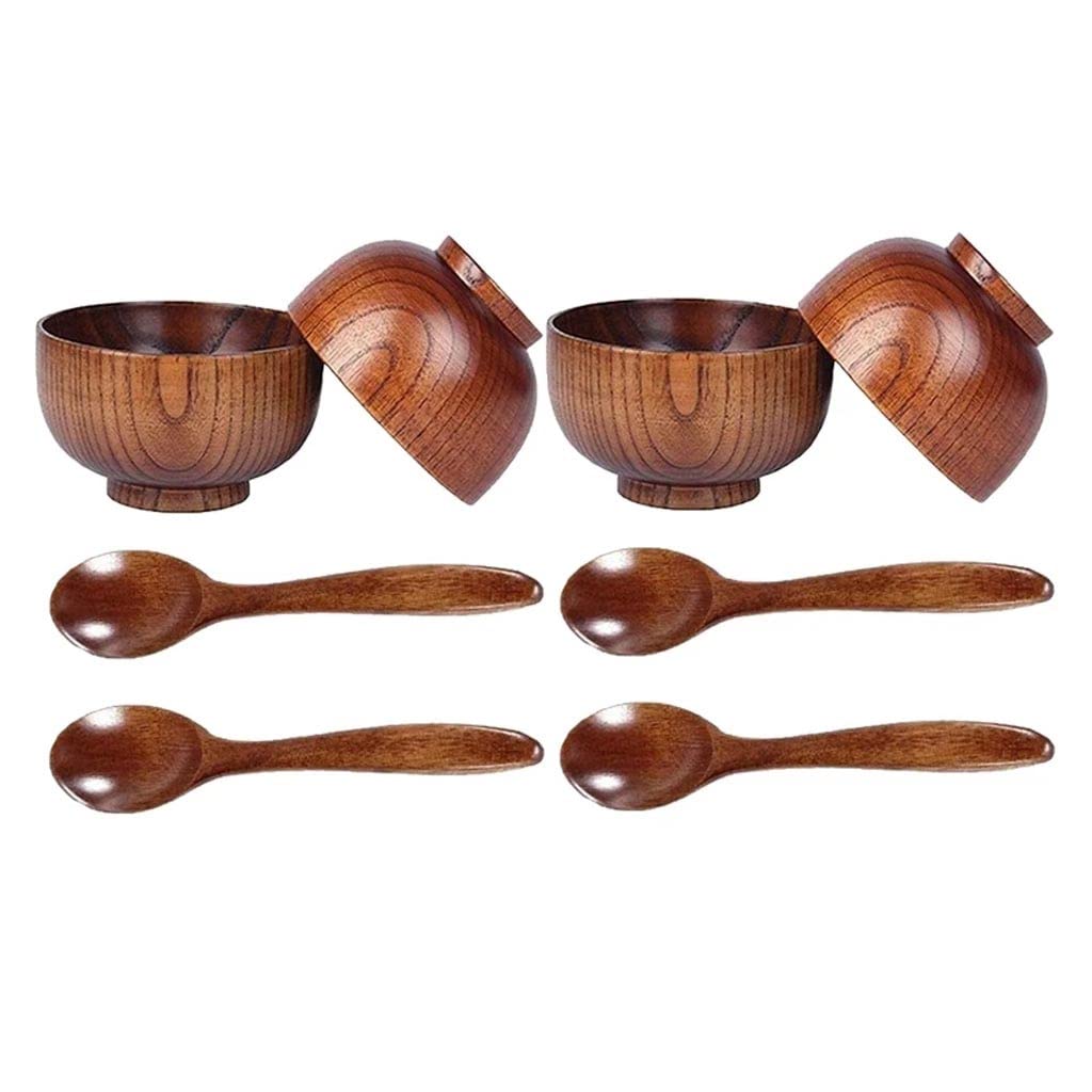 Premium Wooden Spoon and Bowl Set - Natural Wooden Flatware for Eating, Rice, Soup - Eco-Friendly Kitchen & Dining Tableware for Everyday Meals, Camping, Picnics