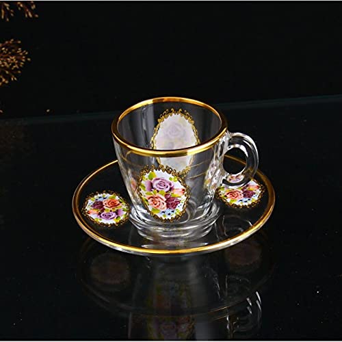 Premium Espresso Coffee Cups Set - 12-Piece Turkish Arabic Greek Coffee Cups for Women & Men, Classic Rose Design - Ideal for Home, Office, Wedding Gifts & Entertaining Guests