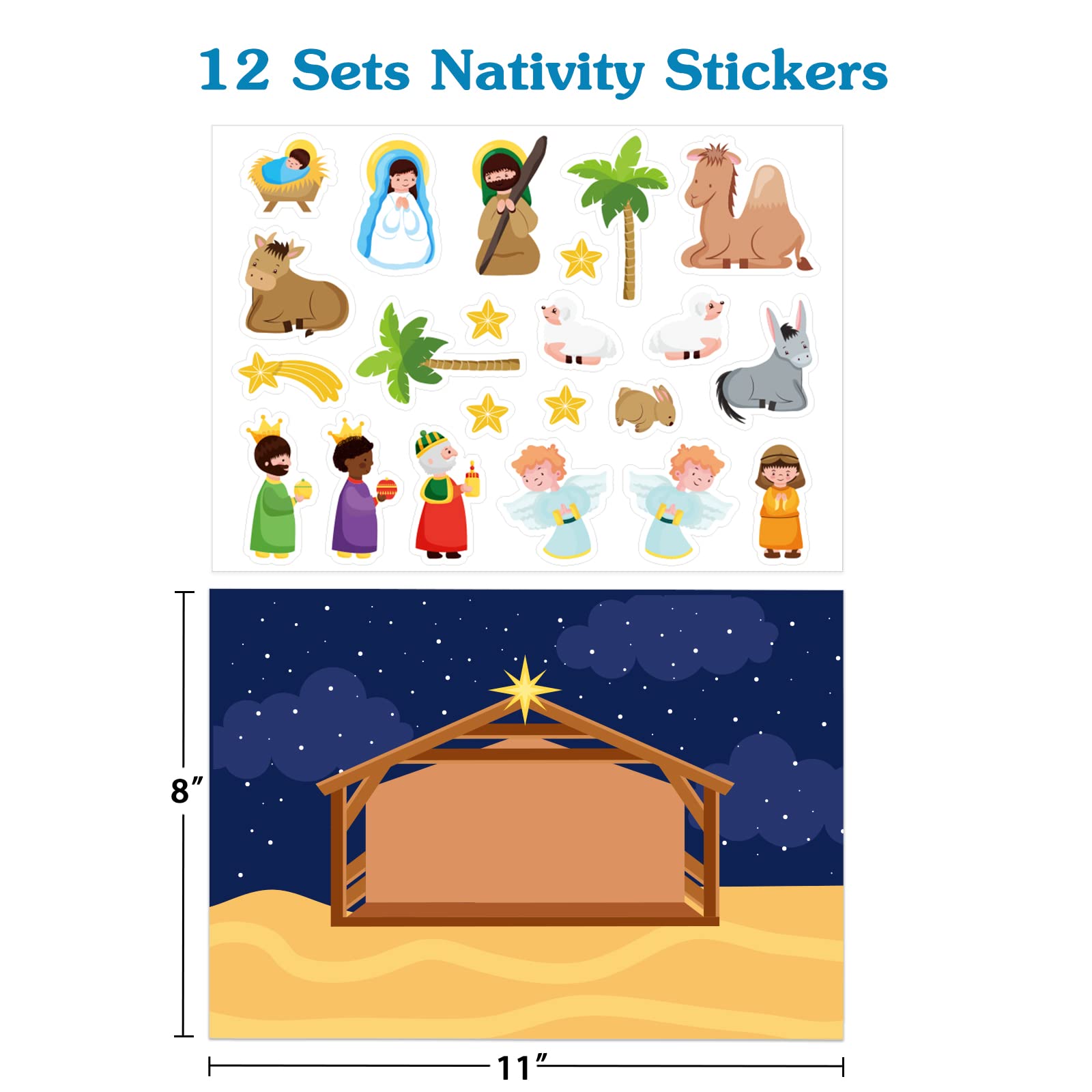 FLYAB Nativity Stickers 12 Sets - Christmas Nativity Scene Stickers for Kids, Religious Party Games, Bible School & Classroom Activities | Perfect for Christmas Decorations, Sunday School Crafts & Holiday Family Fun