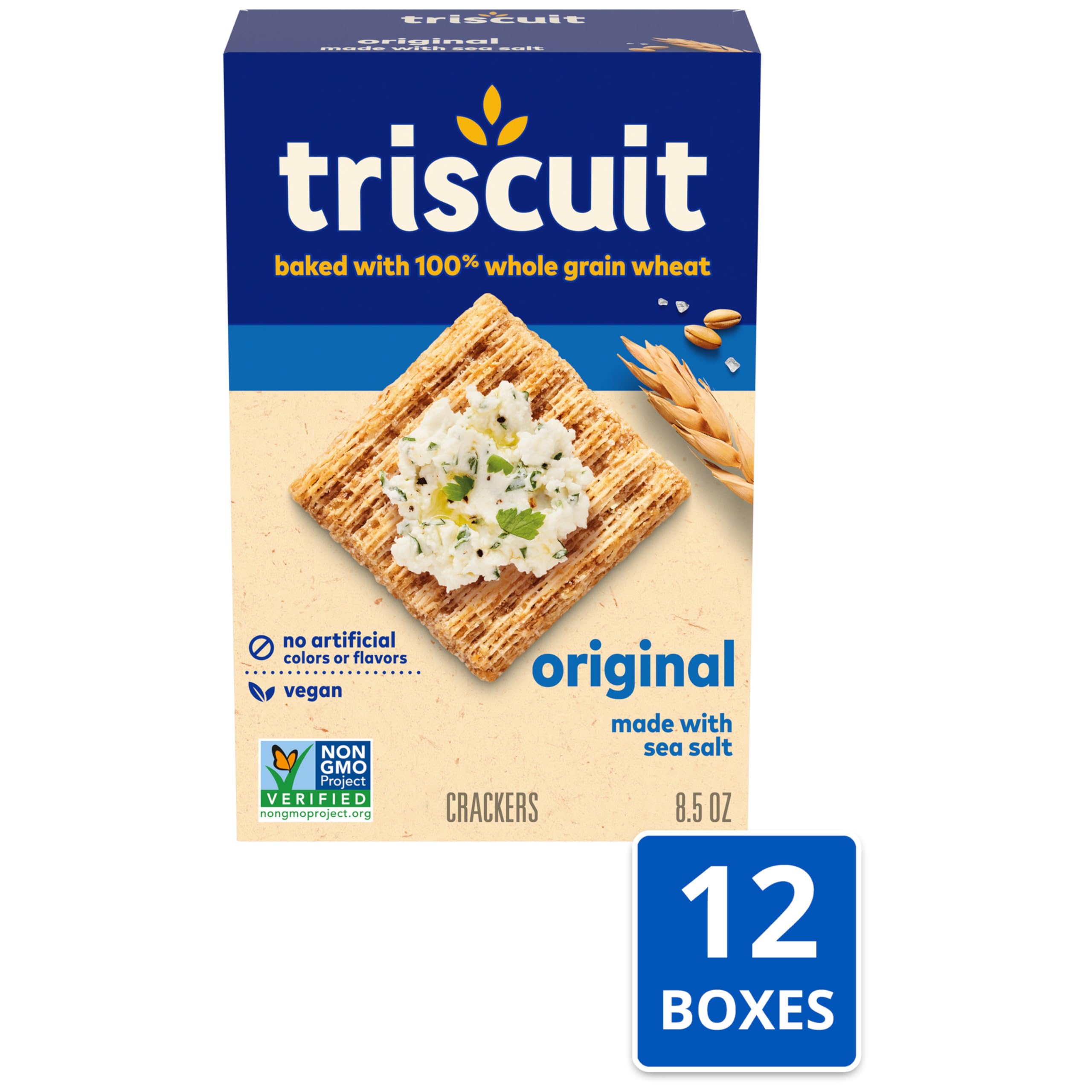 Triscuit Original Whole Grain Wheat Crackers - Vegan, Healthy Snack - Bulk Pack of 12 (8.5 oz Boxes) - Perfect for Lunch Boxes, Office Snacks & Party Platters