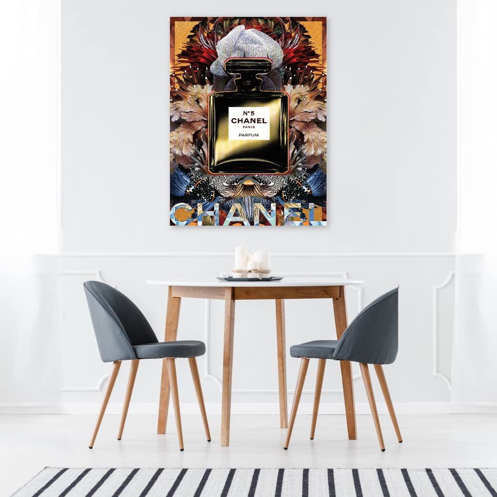 Chanel No. 5 Fine Art Canvas Wall Decor by Lolita Lorenzo - 35x46 Inch Ready-to-Hang Painting for Living Room, Bedroom, Office & More - Luxury Perfume Inspired Home Decor
