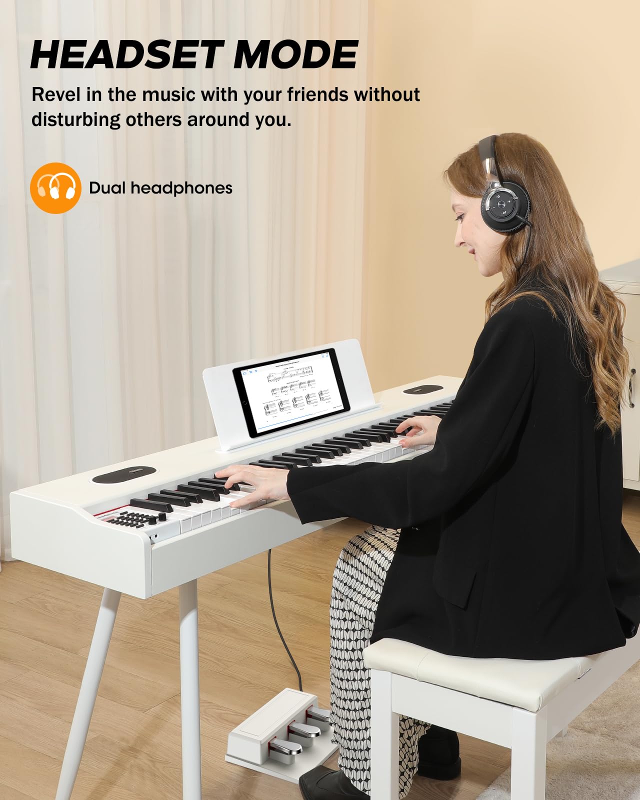 88-Key Weighted Digital Piano Keyboard for Beginners - Full-Size Electric Piano with Music Stand, Triple Pedal, Power Adapter & USB-MIDI - Wood Grain White Finish - Perfect for Home Practice, Music Lessons & Studio Recording
