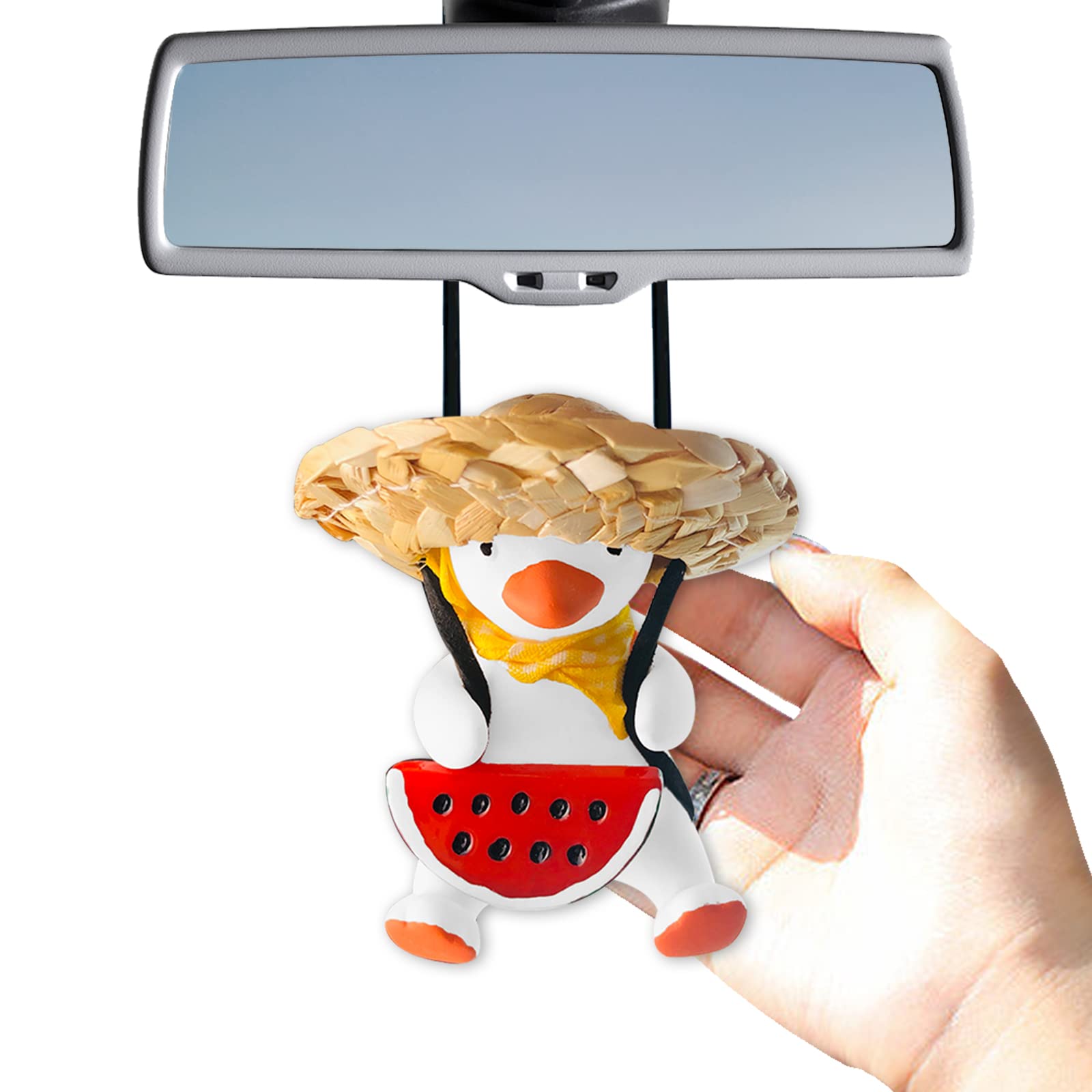 Zmoso Adorable Plaster Duck Car Mirror Hanging Decor - Cute Car Accessories for Women | Perfect for Car Interior Decoration & Gift Giving