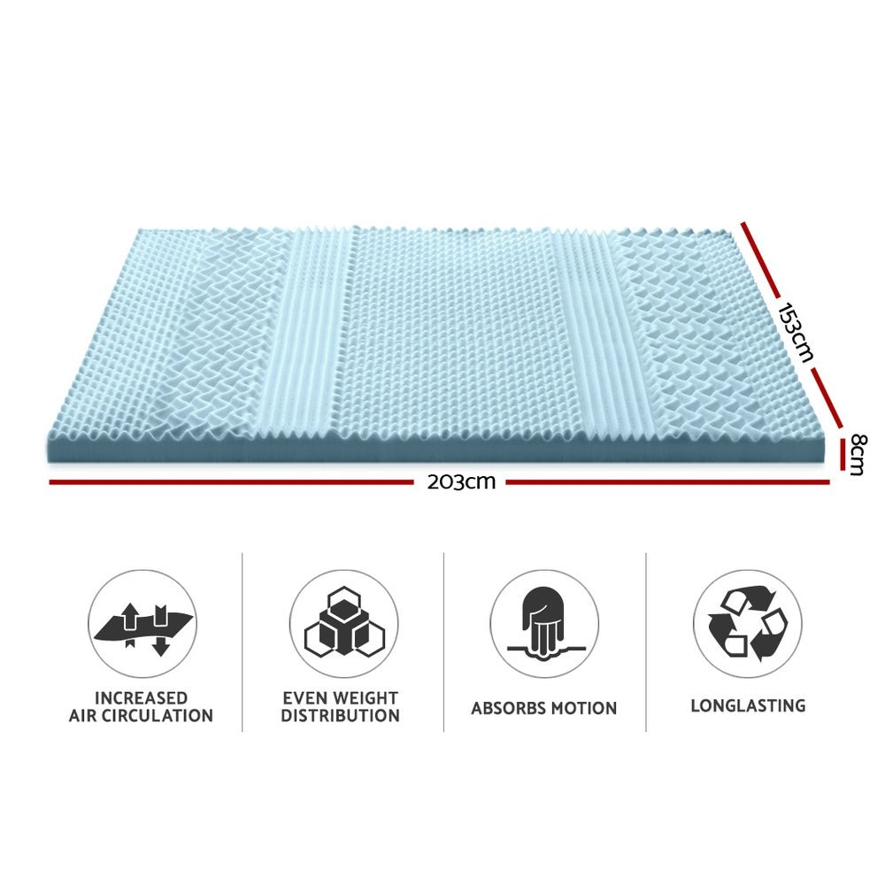 7-Zone Cool Gel Memory Foam Mattress Topper with Breathable Bamboo Cover - 8cm Thick - Queen Size for Back Pain Relief & Pressure Relief - Perfect for Hot Sleepers, Side Sleepers & Couples