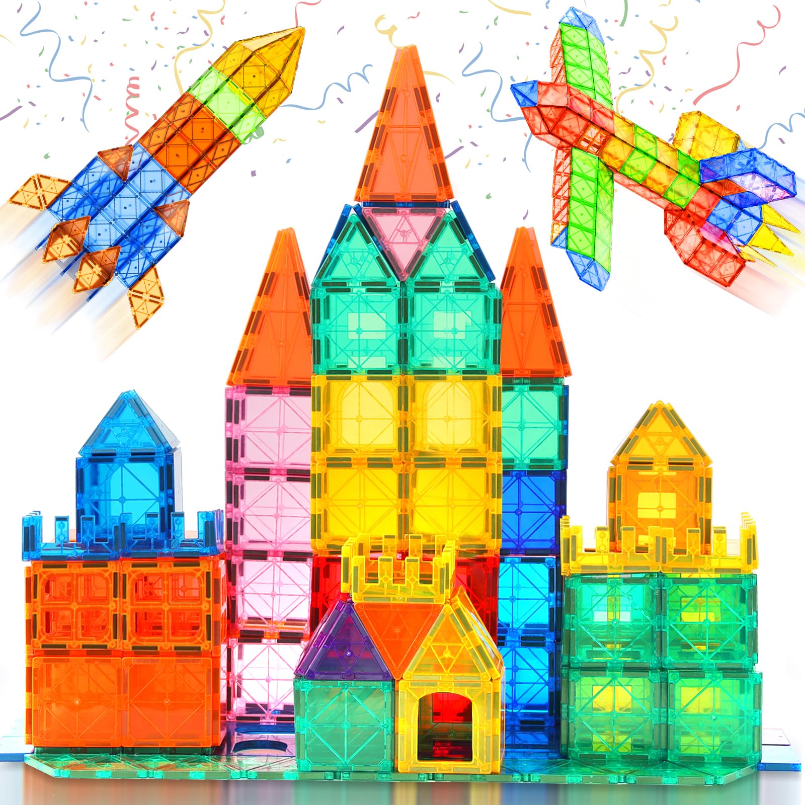 **Magnetic Tiles for Kids - STEM Building Blocks Toy Set for Toddlers Ages 3+ | Safe & Strong Magnets | Preschool Learning, Montessori, Creative Play | Perfect for Boys & Girls | Indoor & Outdoor Educational Fun**