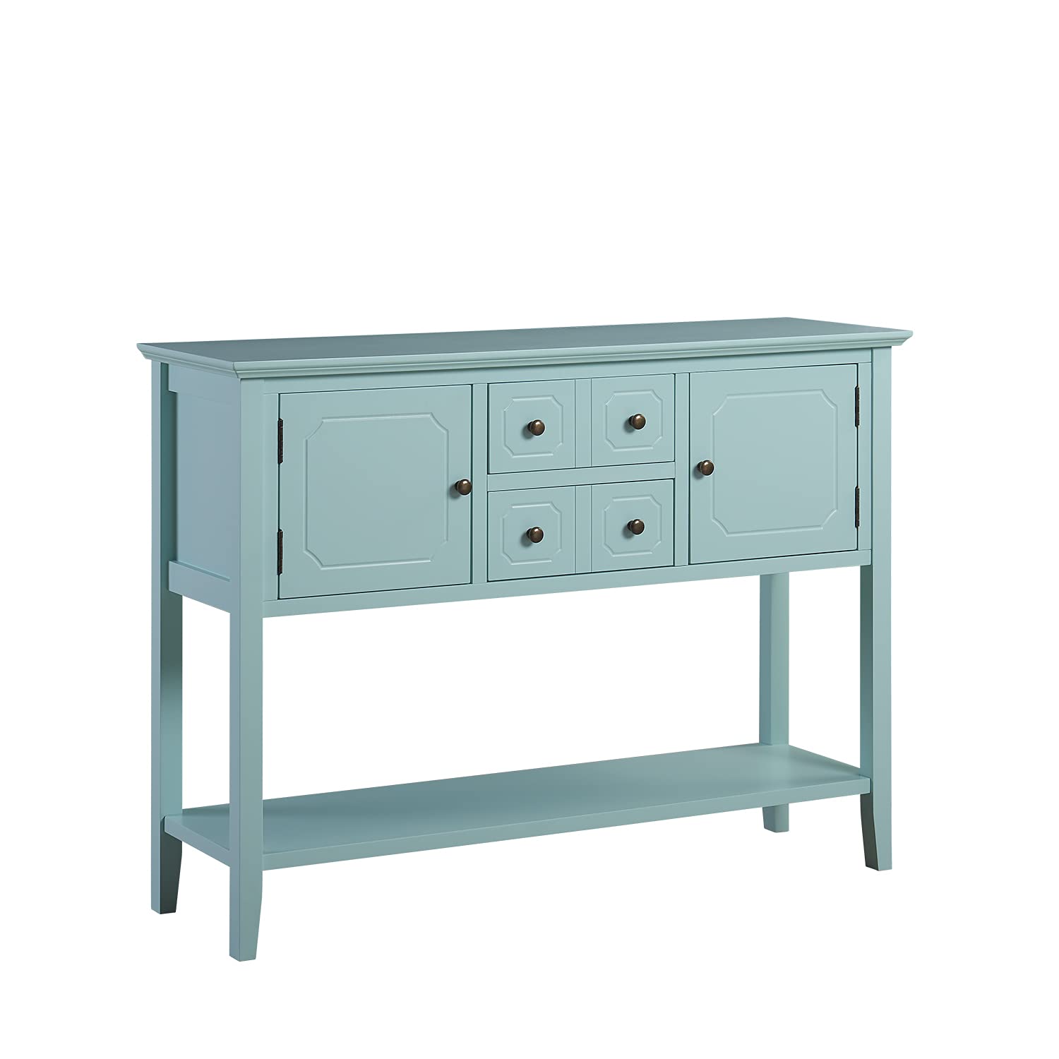 Modern Solid Wood Console Table with 2 Cabinets & 2 Drawers - Entryway Sofa Table with Storage Shelf - Light Blue Hallway Furniture for Living Room (45.3