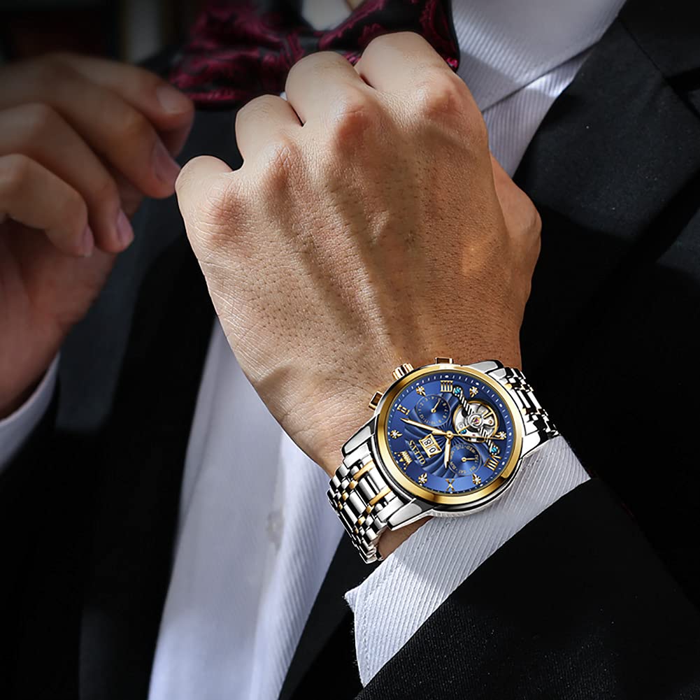 OLEVS Automatic Gold Watches for Men - Luxury Classic Stainless Steel Calendar Luminous Waterproof Watch - Perfect for Business, Formal Events & Everyday Wear