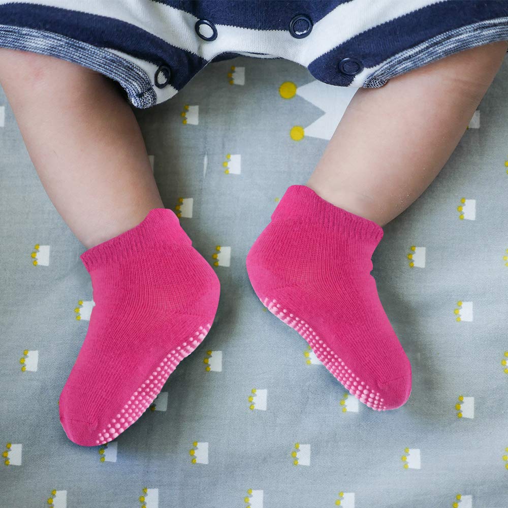 Duufin 16 Pairs Non-Slip Baby Socks with Grips - Anti-Skid Toddler Ankle Socks for Crawling, Walking & Playtime