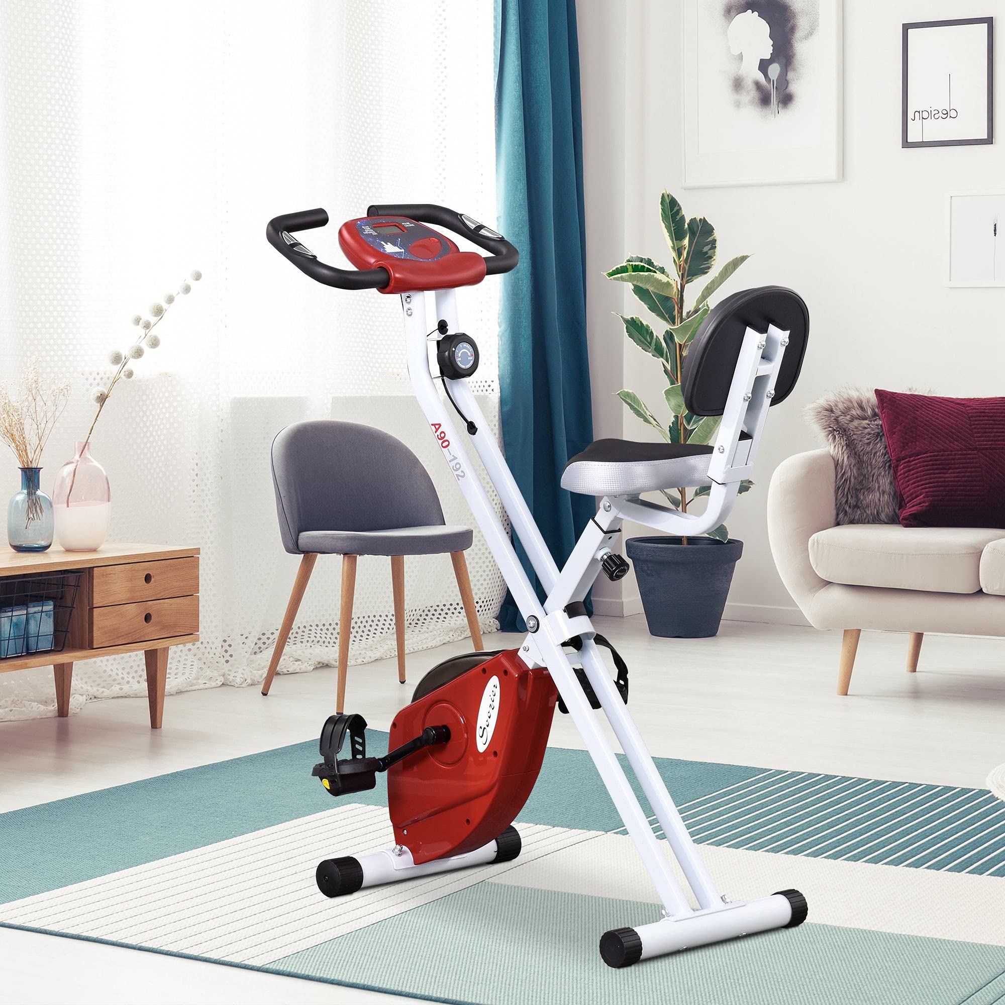 Soozier Foldable Exercise Bike - 8-Level Magnetic Resistance Indoor Cycling Bike with LCD Monitor for Home Cardio Workouts | Perfect for Small Spaces & Apartment Fitness