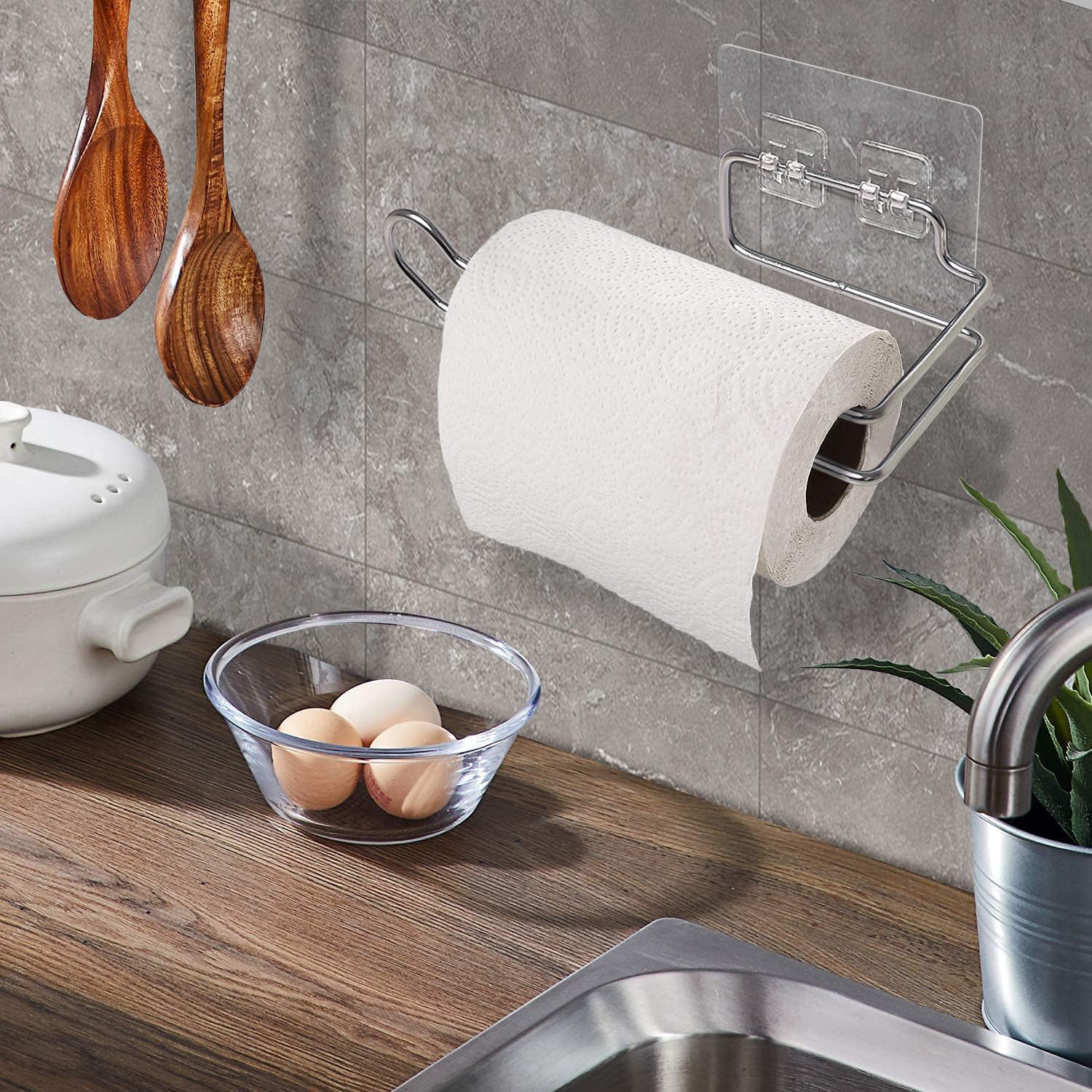 Stickzy 1PC Small Stainless Steel Self-Adhesive Toilet Paper Holder - No Drill Bathroom & Kitchen Towel Roll Hanger - Space Saving Storage Rack for Tissue, Paper Towels (Perfect for Apartments, RVs, Dorms)