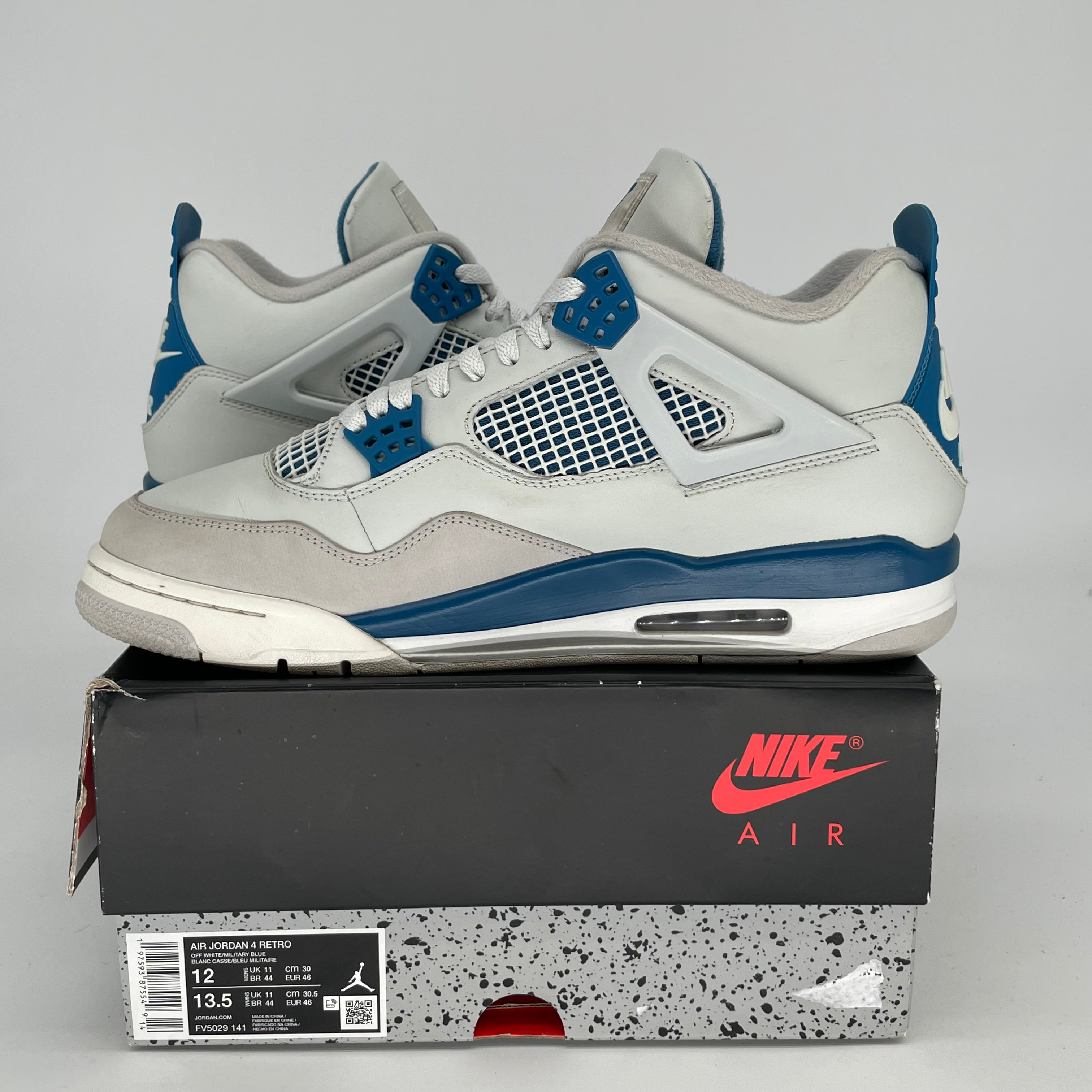Air Jordan 4 Retro Military Blue Men's Basketball Shoes Size 12 (FV5029-141) - Perfect for Sneaker Collectors & Streetwear Fashion
