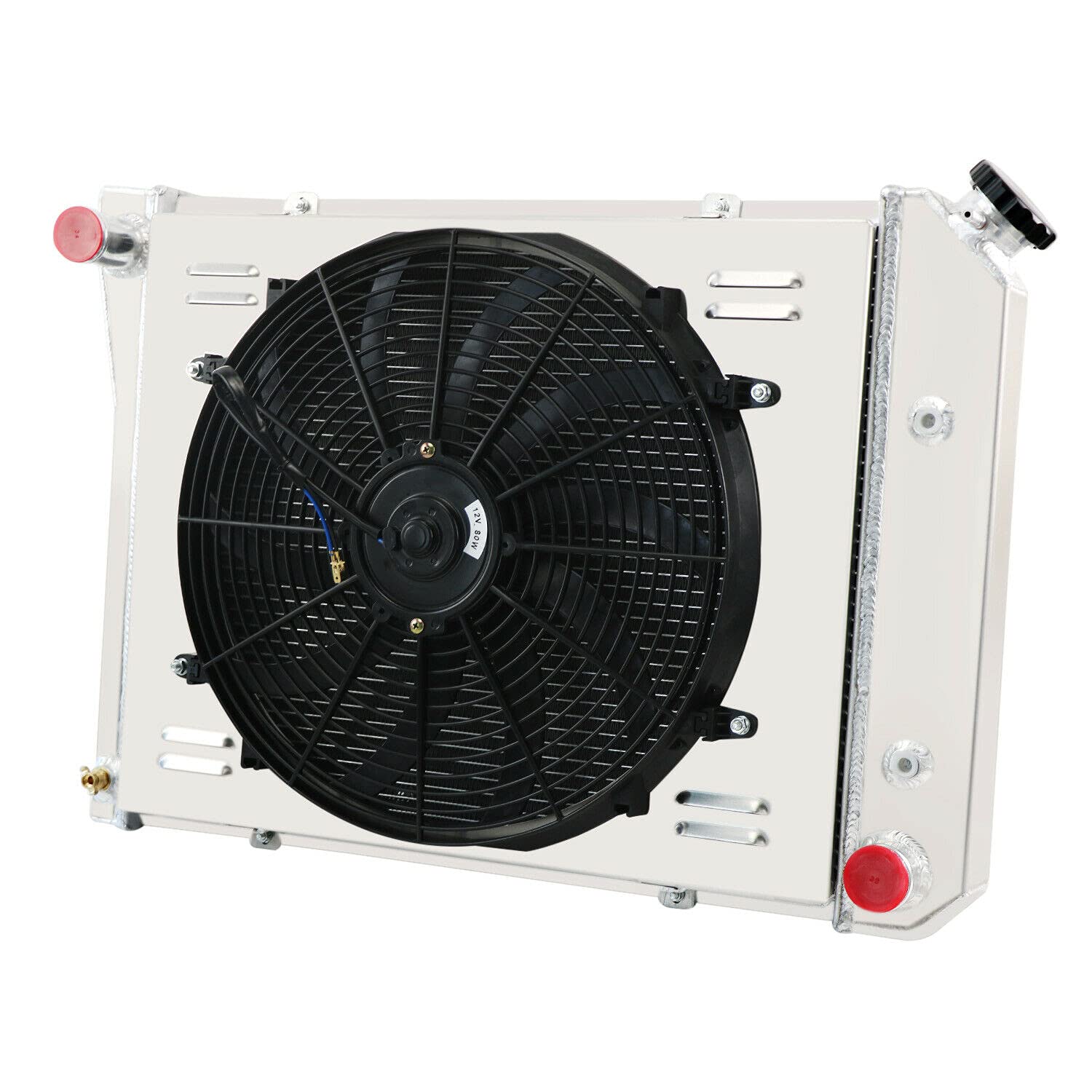 High-Performance All-Aluminum Radiator for 1968-1988 Chevy Chevelle, Impala, Caprice, Camaro, El Camino, Malibu & 1984-1987 Buick Skylark, LeSabre & 1968-1987 Pontiac LeMans, Ventura - 3 Row Radiator with Shroud & Fan Relay - Perfect for Classic Car Restoration & Hot Rod Upgrades