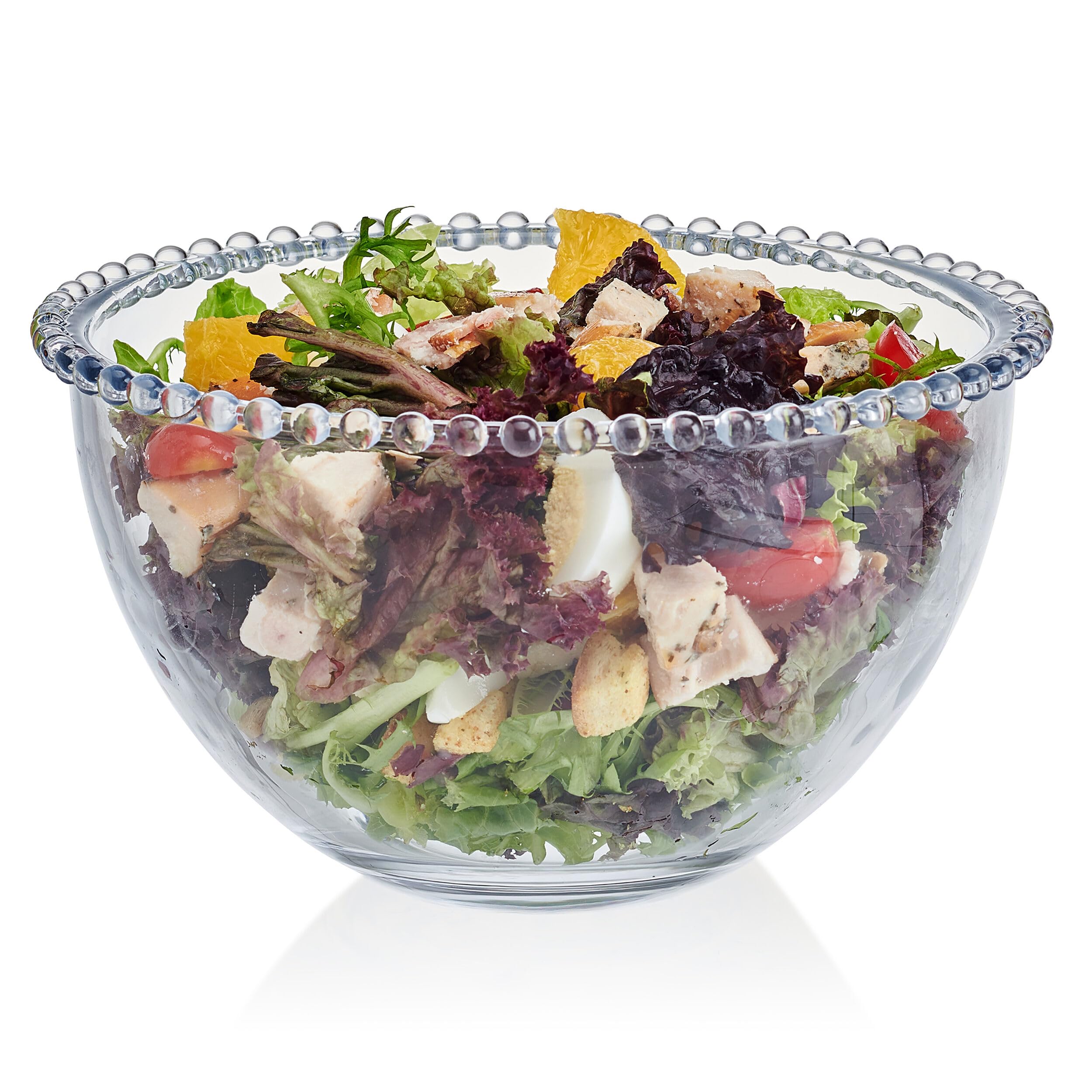 Fitz and Floyd 8.25 Inch Clear Beaded Glass Fruit Bowl - Elegant Salad Serving Dish for Parties, Weddings & Home Decor