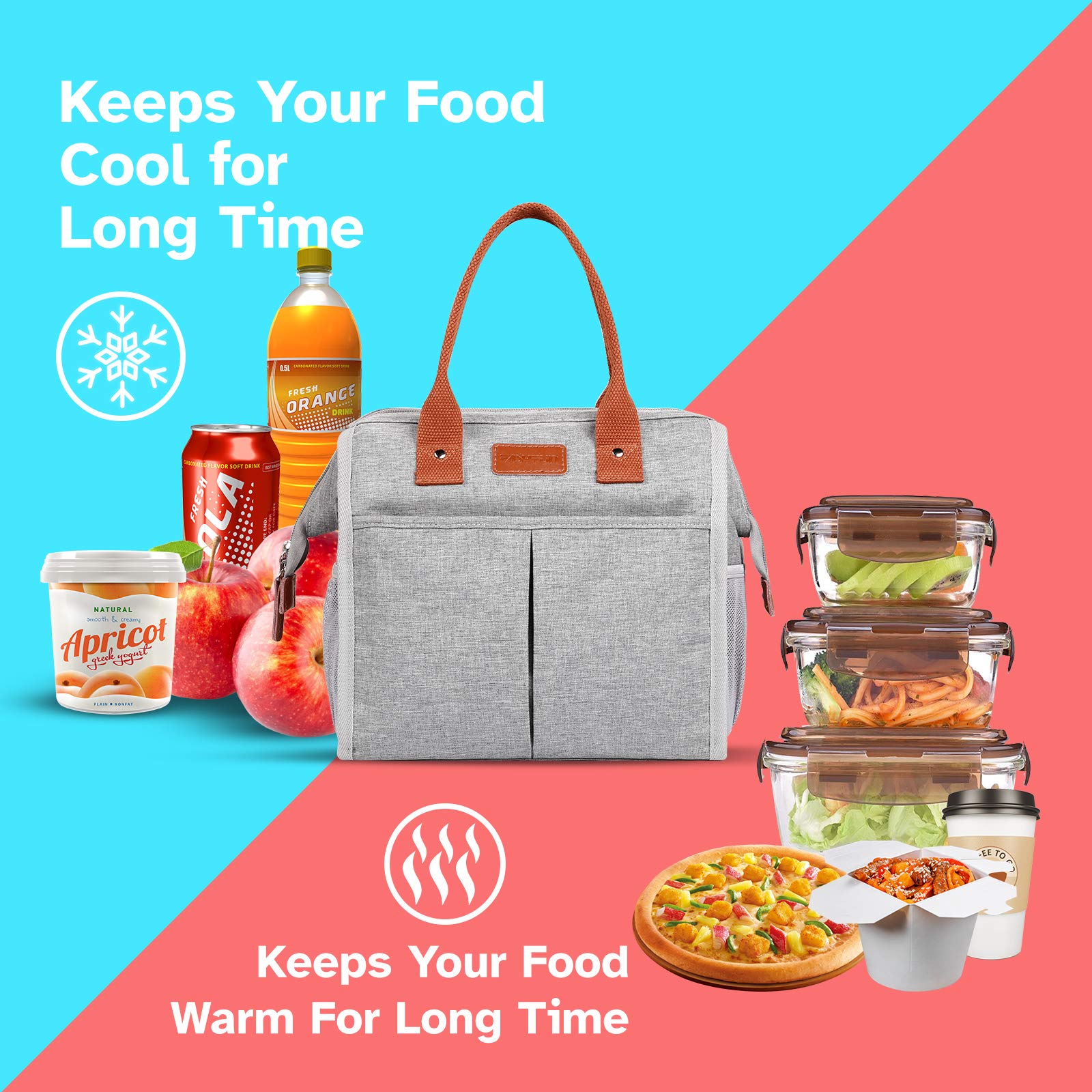 Insulated Lunch Box Cooler Tote Bag for Women & Men - Leakproof Reusable Lunch Bag for Work, Office, Travel & Picnic - Grey Water Resistant Lunch Tote for Adults (Perfect for Meal Prep & Outdoor Activities)