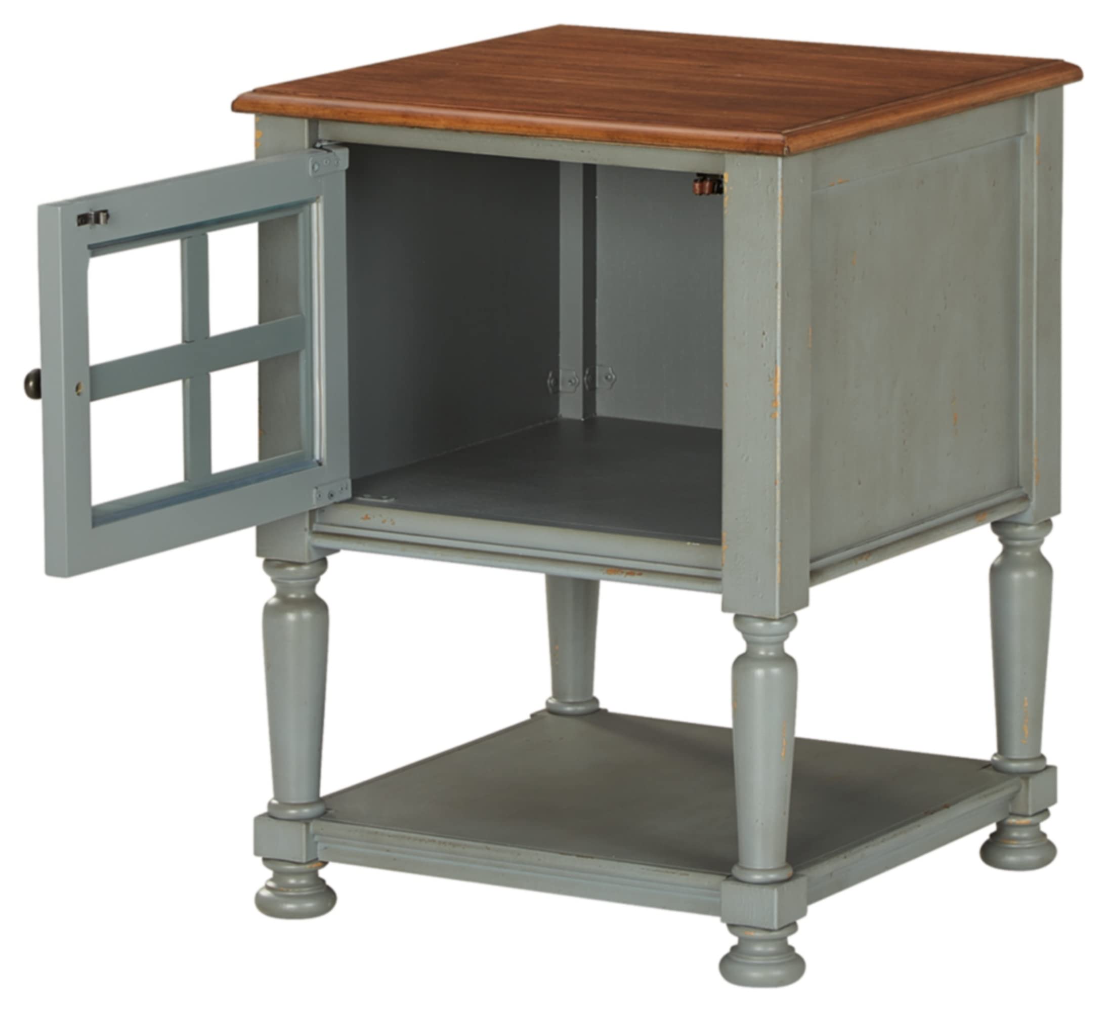 Signature Design by Ashley Mirimyn Farmhouse Accent Cabinet End Table - Gray & Brown Wood Nightstand for Living Room, Bedroom & Entryway Storage