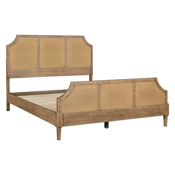 Salina Woven Cane Queen Size Platform Bed Frame - Rattan Headboard & Sturdy Wooden Slat Support - Perfect for Boho, Coastal & Farmhouse Bedroom Decor