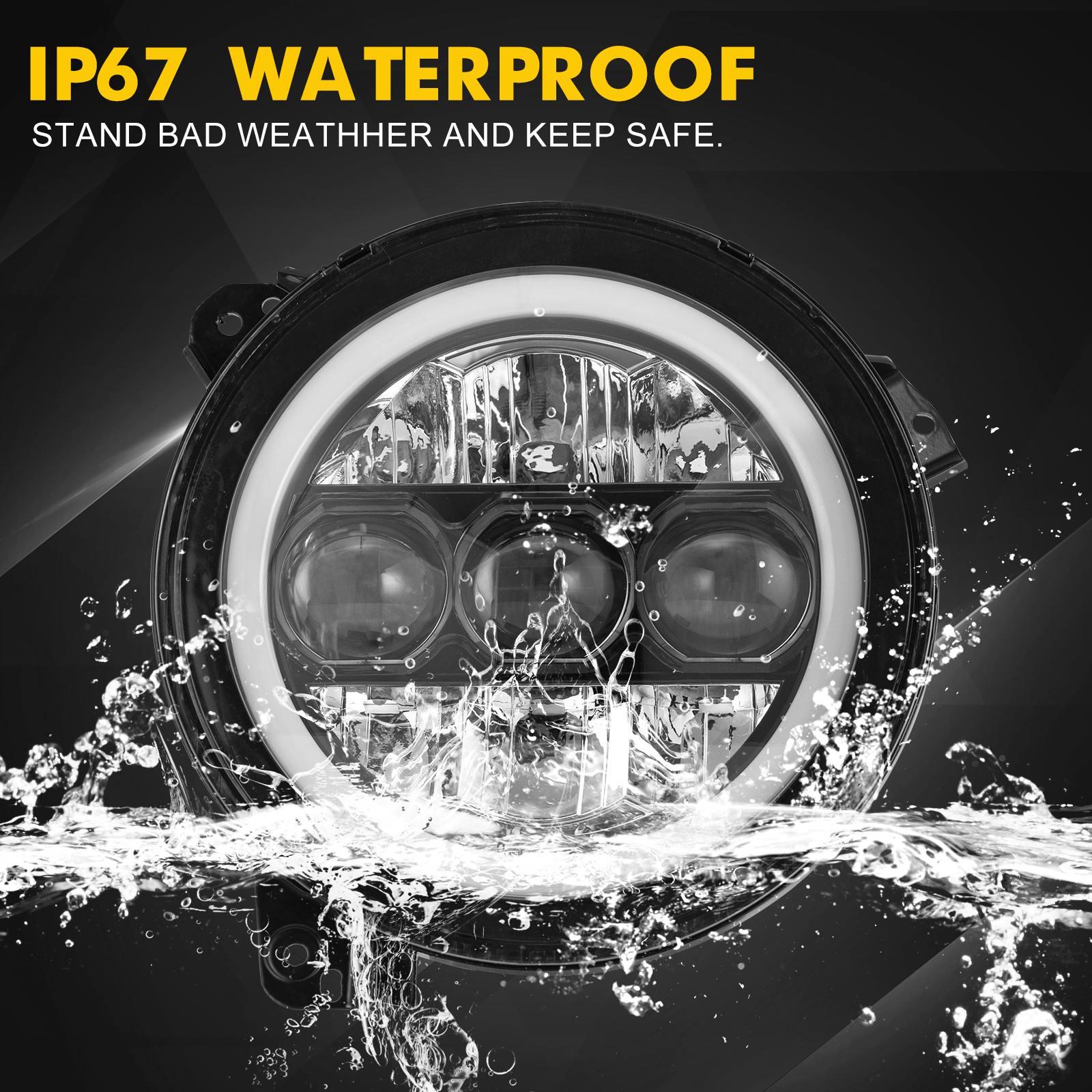 90W LED Headlight Kit with Triple Lens Design, HALO DRL & Turn Signal - Compatible with 2018-2025 Jeep Wrangler JL 4xe & Jeep Gladiator JT (2-Piece Set) - Upgrade for Off-Roading, Night Driving & Enhanced Visibility