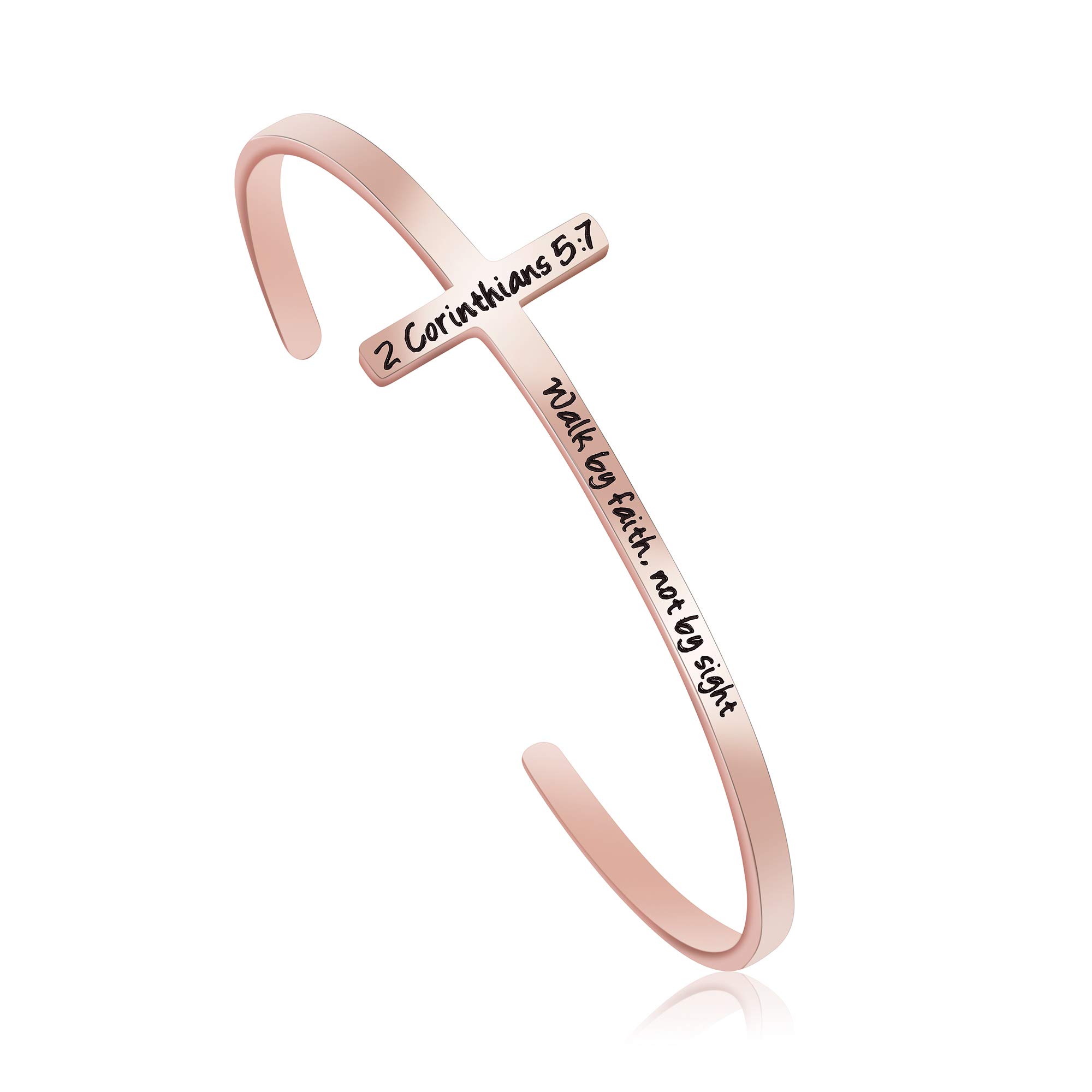 Rose Gold Christian Cross Bracelet for Women - Baptism, Birthday & Christmas Gift