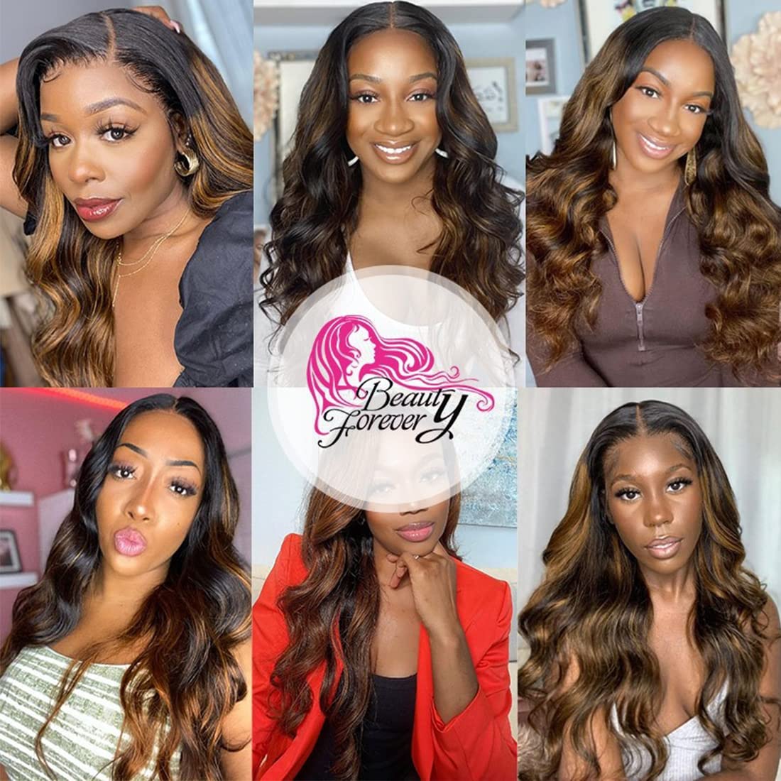 Beauty Forever #FB30 Highlight Brazilian Body Wave 3 Bundles Human Hair Extensions with 4x4 Lace Closure - Ombre Balayage Piano Color Virgin Hair for Natural Look | Perfect for Daily Styling, Special Occasions & Salon Use