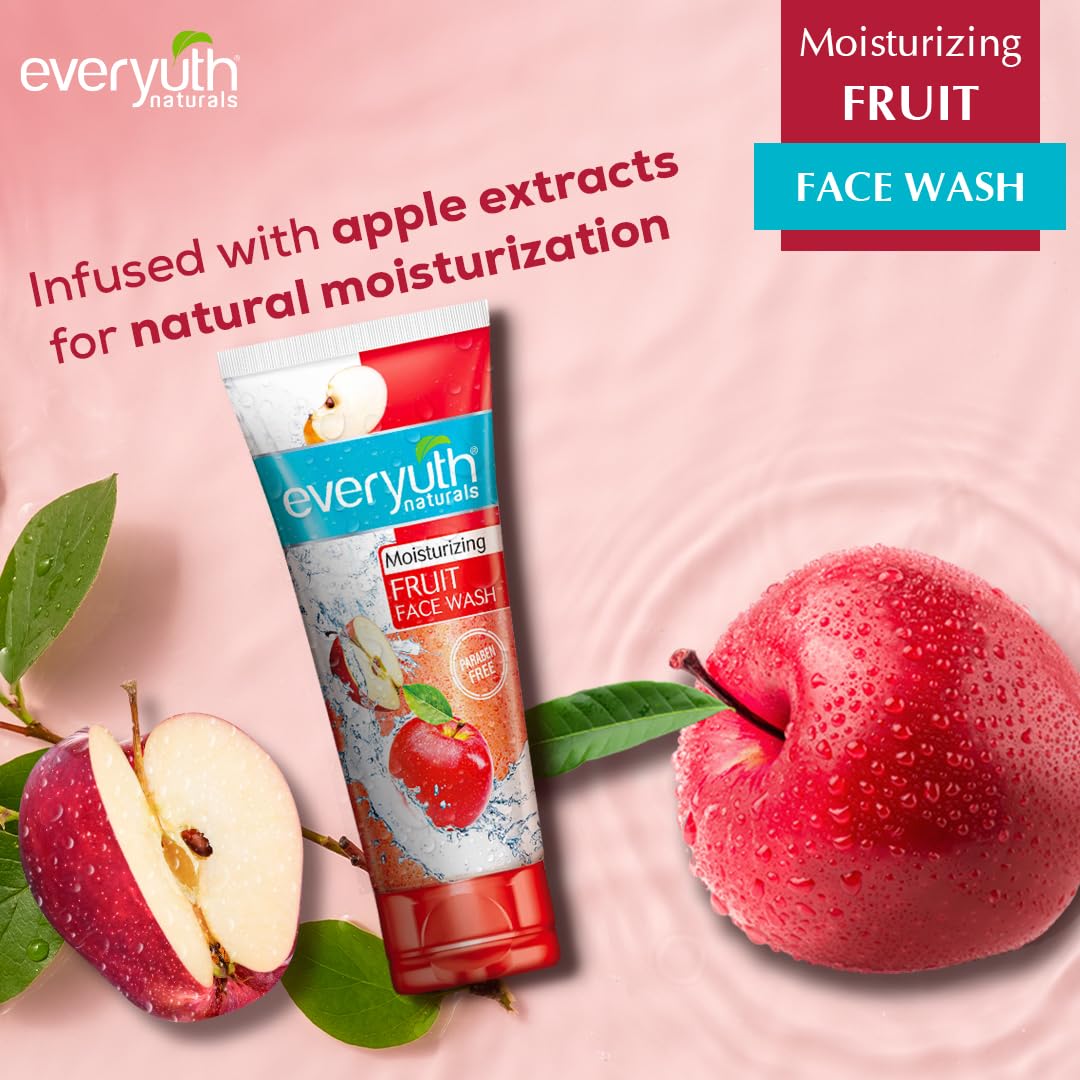 Everyuth Naturals Moisturizing Fruit Face Wash for Glowing Skin - 150gm Tube with Natural Extracts - Perfect for Daily Cleansing & Hydration at Home or Travel