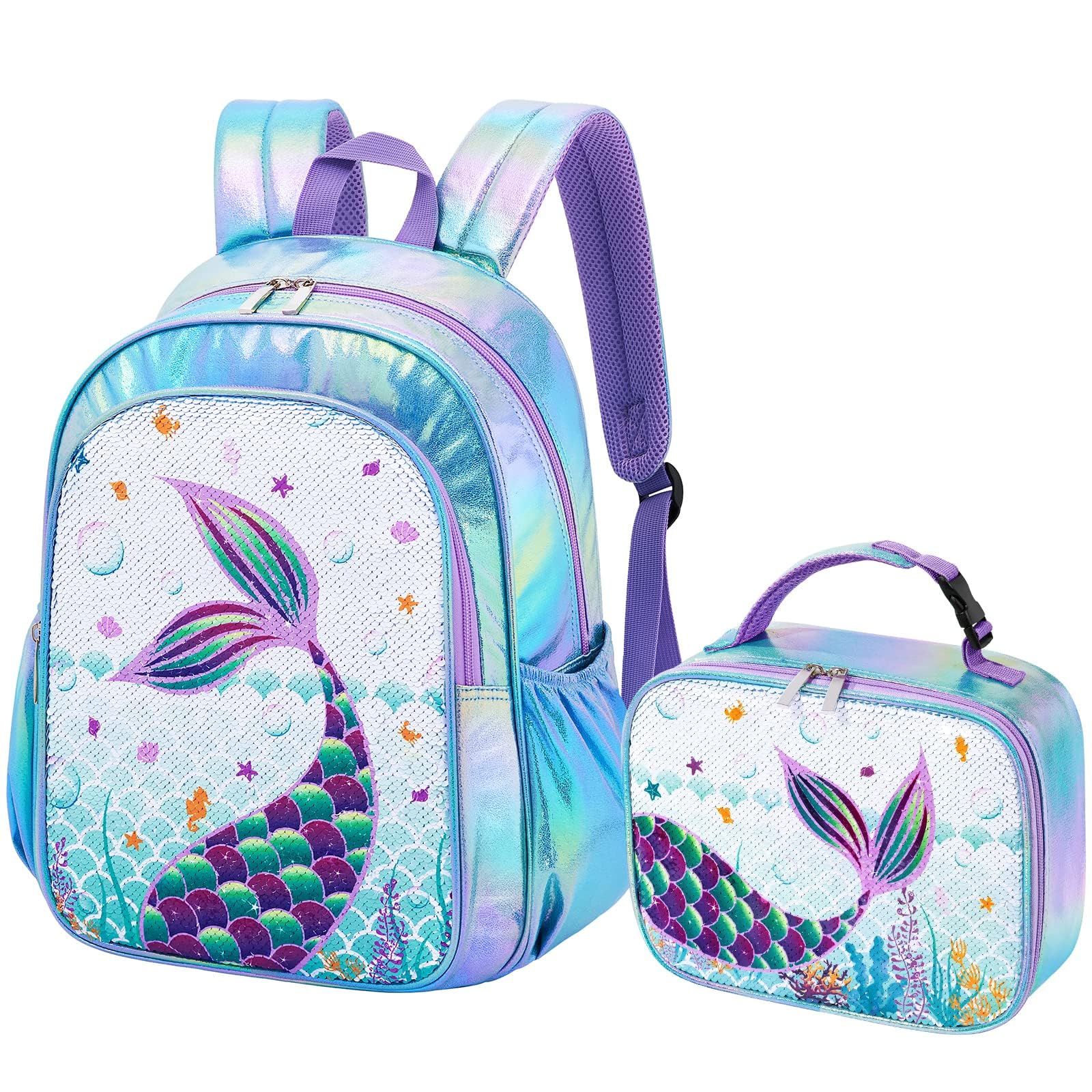 WAWSAM Glitter Mermaid Backpack Set - Sparkly 15