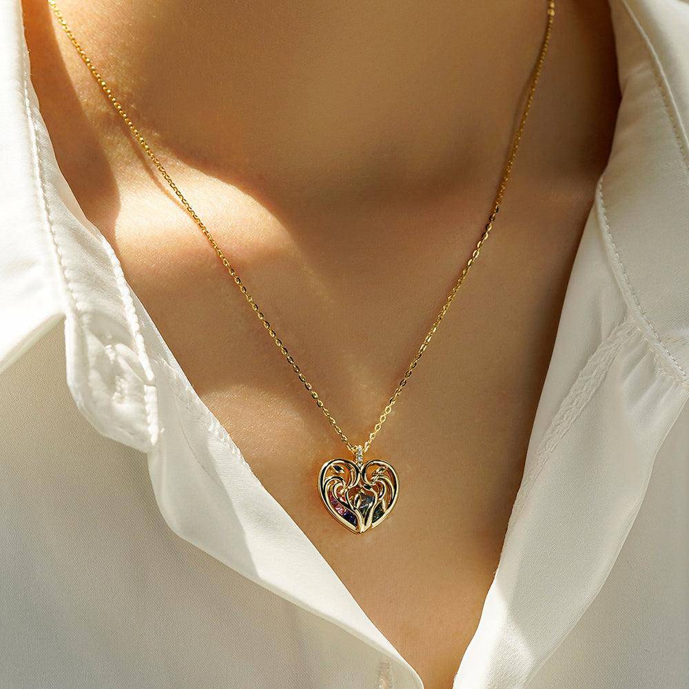 Custom Caged Heart Birthstone Necklace Pendant - Personalized Jewelry Gift for Women, Mom, Wife - Perfect for Valentine's Day, Anniversary & Birthday Gifts | Handmade Sterling Silver or Gold Plated