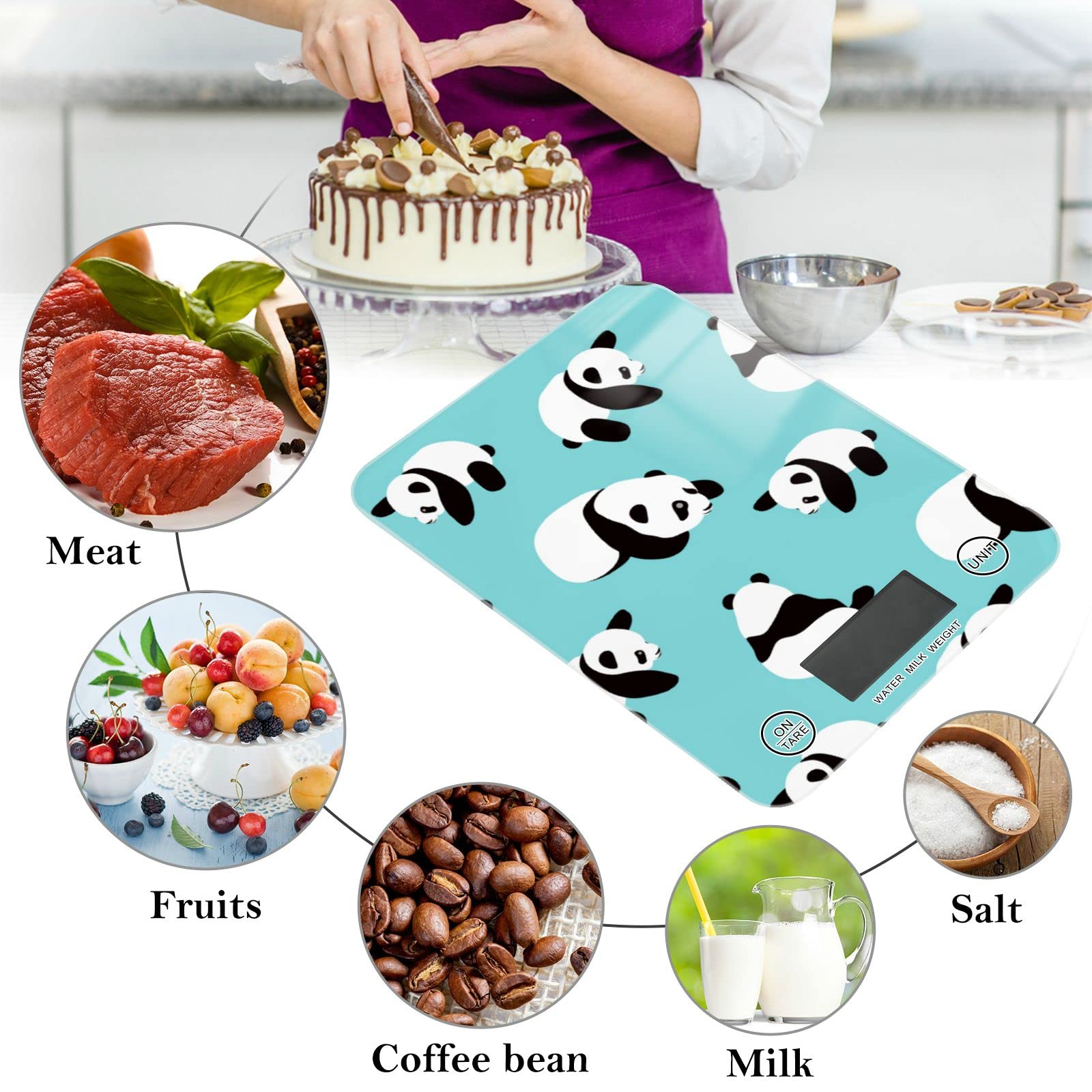 Waterproof Digital Kitchen Scale with Cute Cartoon Panda Design - Precise Food Scale in Ounces & Grams for Weight Loss, Baking, Cooking | Perfect for Home Kitchen, Meal Prep, and Portion Control