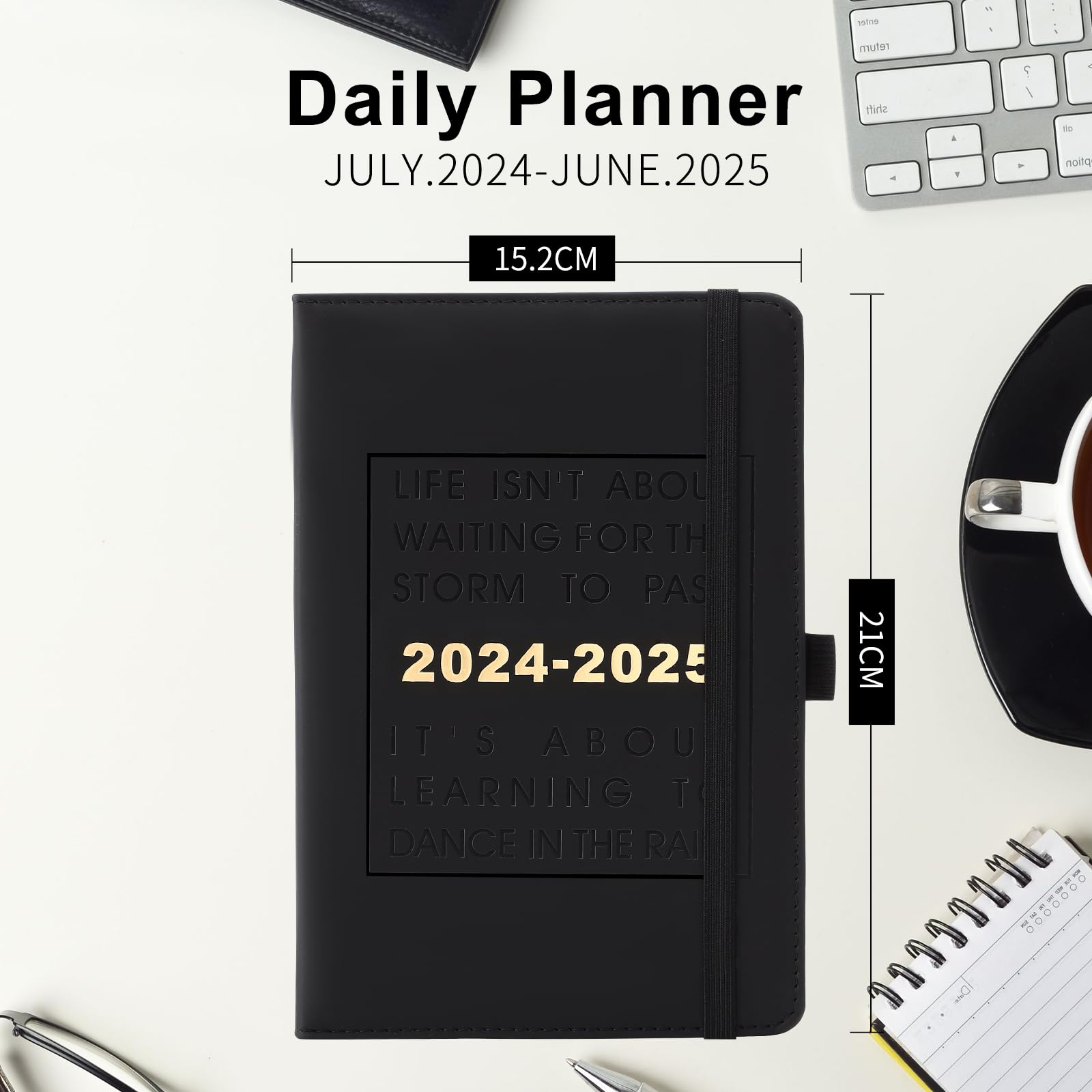 2024-2025 Academic Planner - 25 Pages Per Day, Week-to-View (July 2024-June 2025) with Pen Holder & Monthly Tabs - Perfect for Students & Professionals (Black)