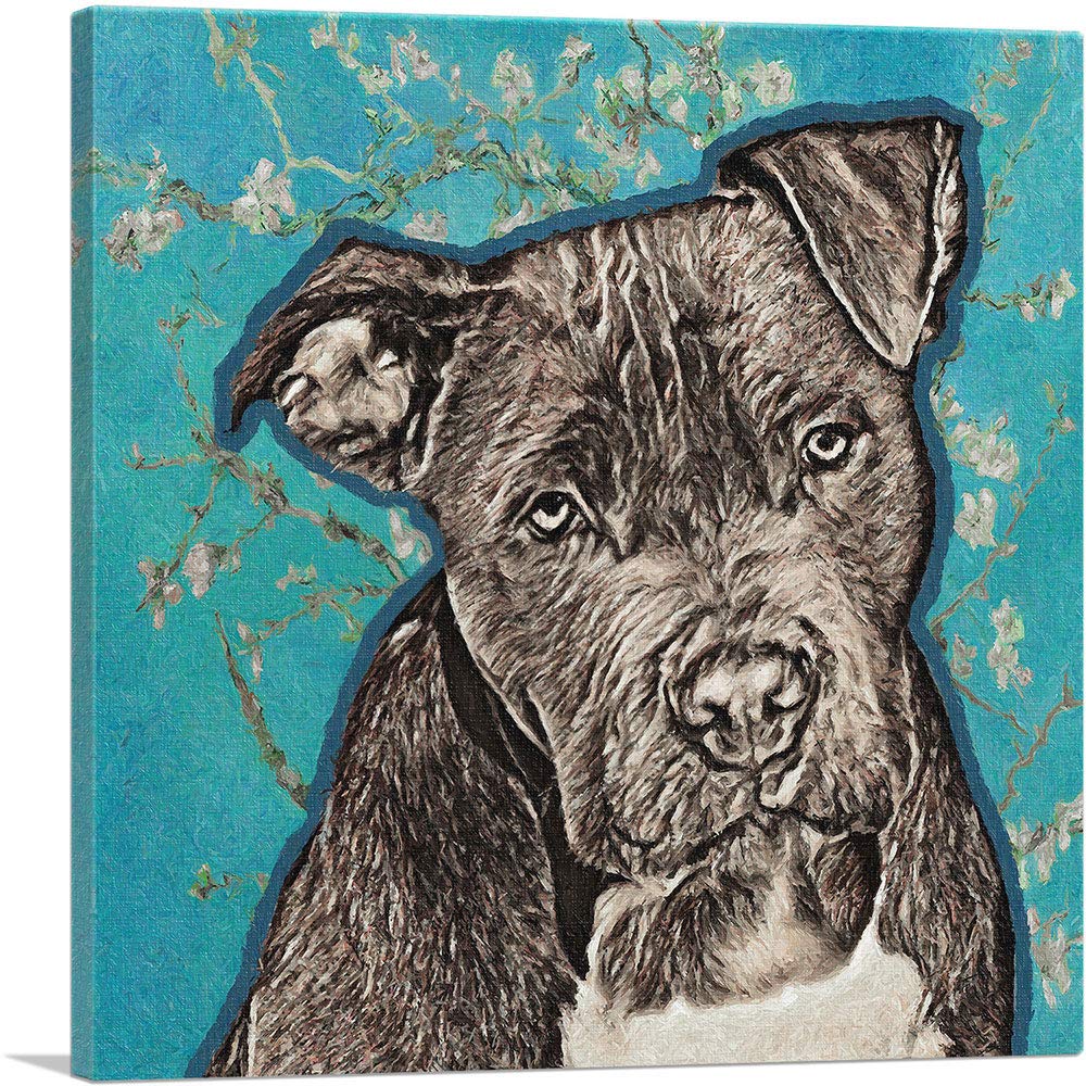 ARTCANVAS Cane Corso Dog Breed Teal White Flowers Canvas Art Print - 36x36 Inch Framed Wall Decor, Stretched Painting for Living Room, Bedroom & Office