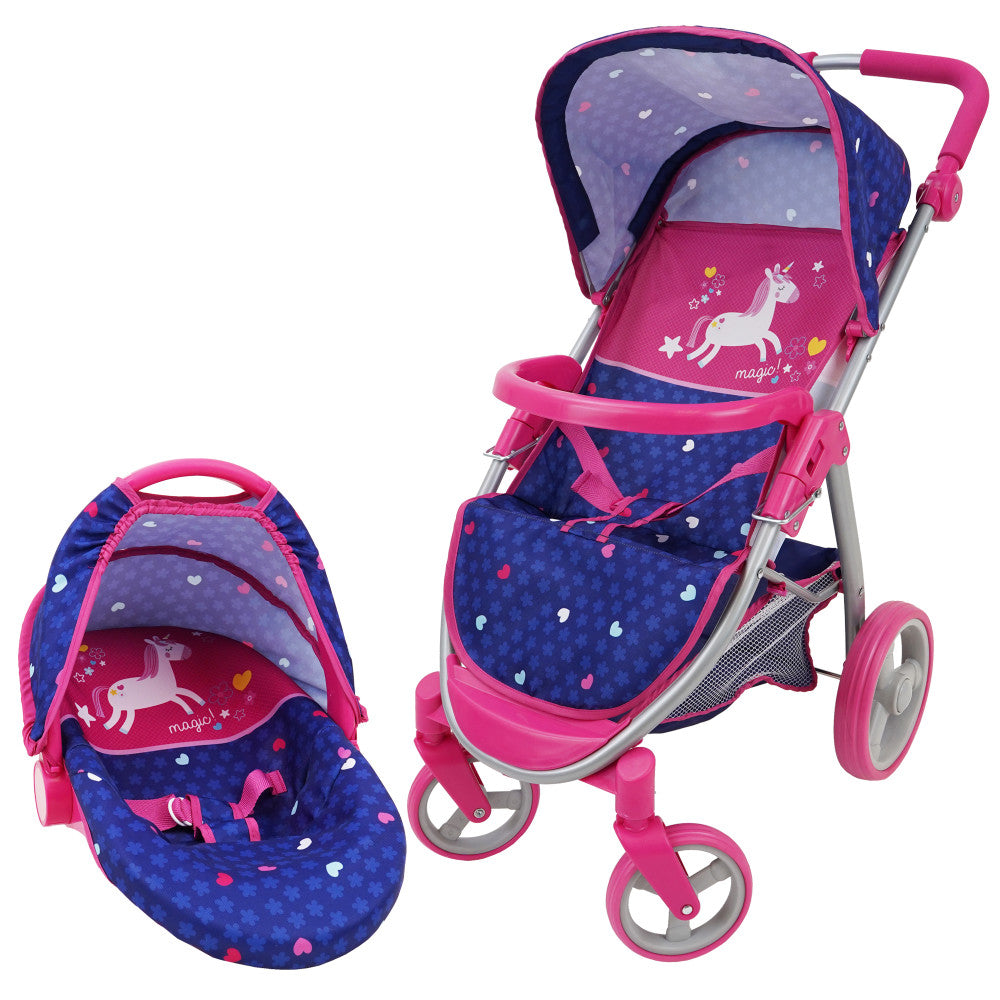509 Crew Unicorn Themed 2-in-1 Baby Doll Car Seat & Stroller Playset for Toddlers - Perfect for Pretend Play, Role Play and Indoor/Outdoor Activities
