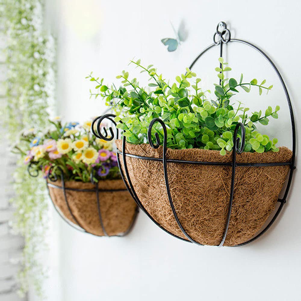2pcs Thick Coco Coir Liners for Hanging Baskets - 10 Inch Semicircle Coconut Fiber Plant Basket Liners, Insulating Flower Pot Basket Coconut Mat for Indoor/Outdoor Garden Decoration | Perfect for Ferns, Orchids & Hanging Flower Arrangements