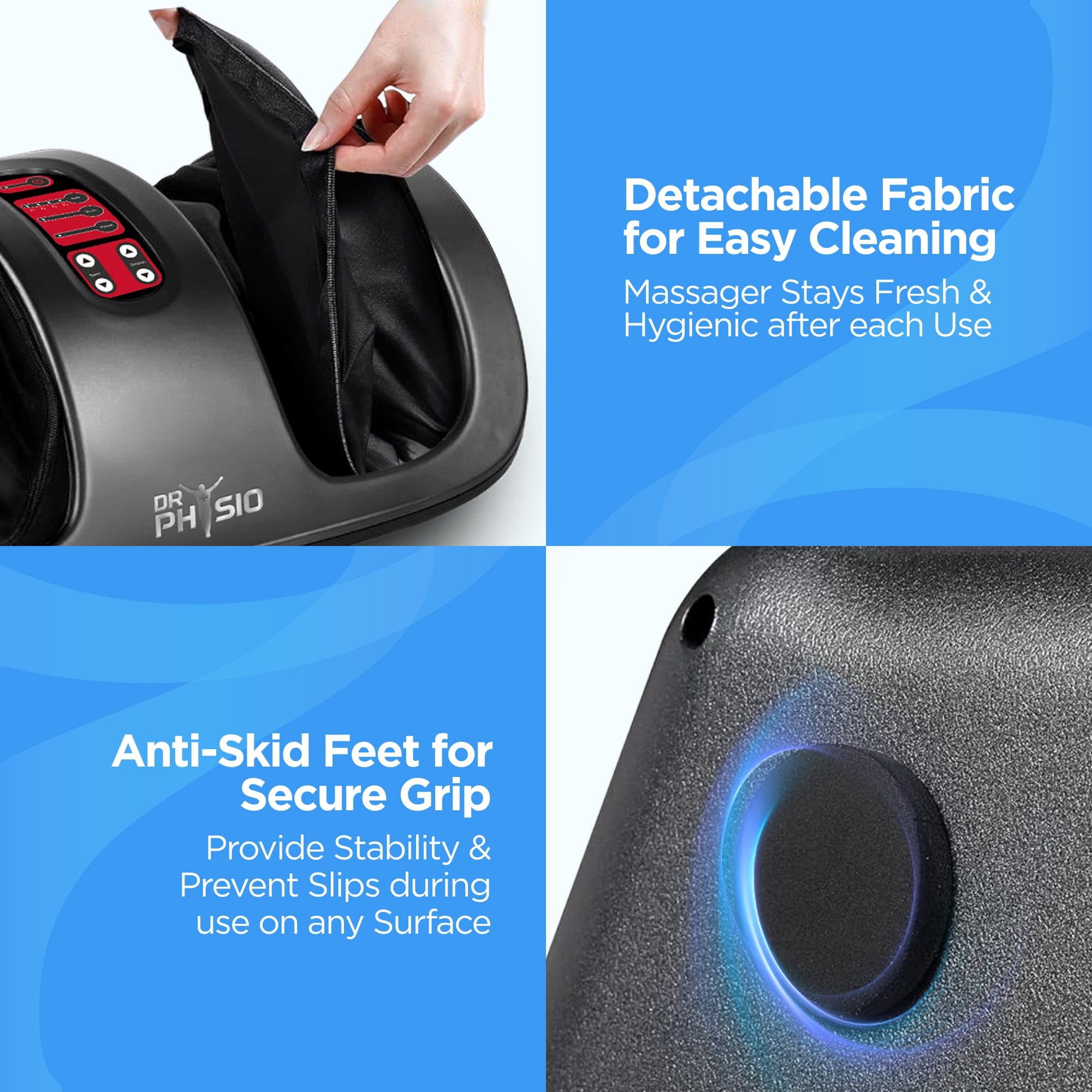 Dr Physio USA Electric Foot Massager with Kneading & Shiatsu Massage - Automatic Pain Relief Machine for Feet with Heat Therapy, Improves Blood Circulation - Perfect for Home Use, Relaxation & Recovery (Black)