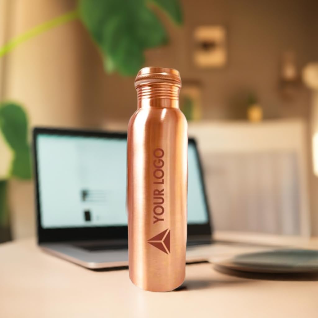 Customizable 950ml Pure Copper Water Bottle for Immune Boost, Digestion & Heart Health - Personalized with Name/Logo - Eco-Friendly Reusable Bottle for Gym, Yoga, Office & Travel