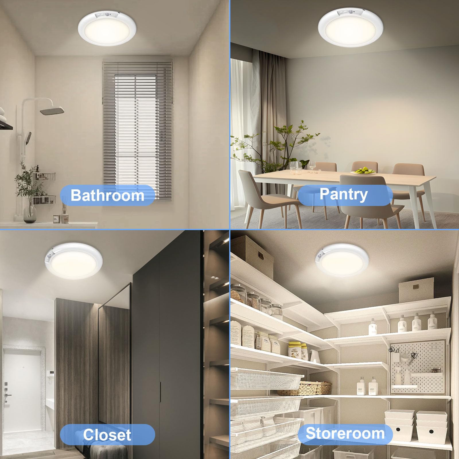 Rechargeable Motion Sensor LED Closet Light with Remote - 400LM Magnetic Wireless Ceiling Light, Battery Operated for Closet, Shower, Pantry, Stairs, Hallway - Perfect for Nighttime Safety and Convenient Lighting
