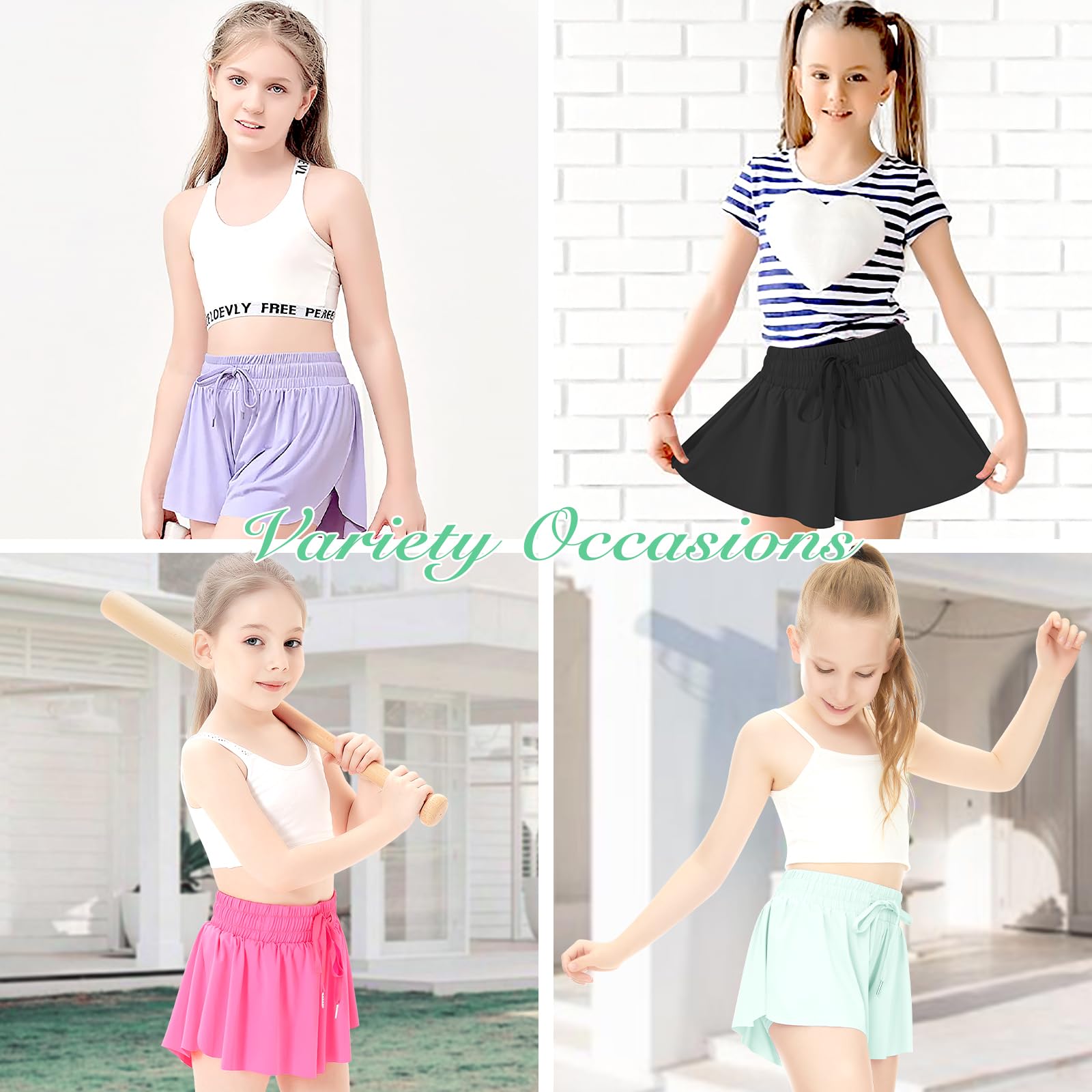 Girls' Athletic Running Shorts with Pockets - 2-in-1 Butterfly Design Spandex Shorts for Teen & Youth Sports | Perfect for Yoga, Gym Workouts & Summer Activities