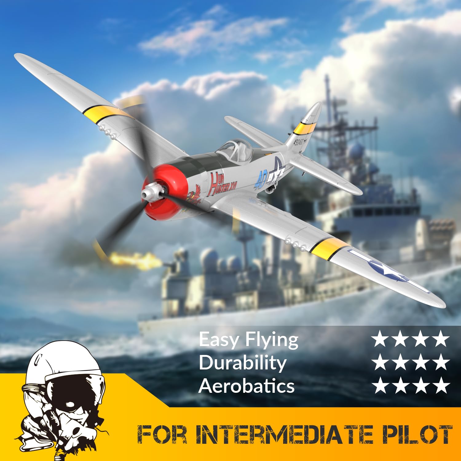 VOLANTEXRC P-47 Thunderbolt RC Plane for Beginners - 4CH WWII Warbird with Aileron, 2.4Ghz Remote Control Airplane | Xpilot Self-Righting & One Key Aerobatic | Ready-to-Fly (RTF) | Perfect Gift for Adults & RC Hobbyists | Great for Outdoor Flying, Backyard Practice & Aerial Photography