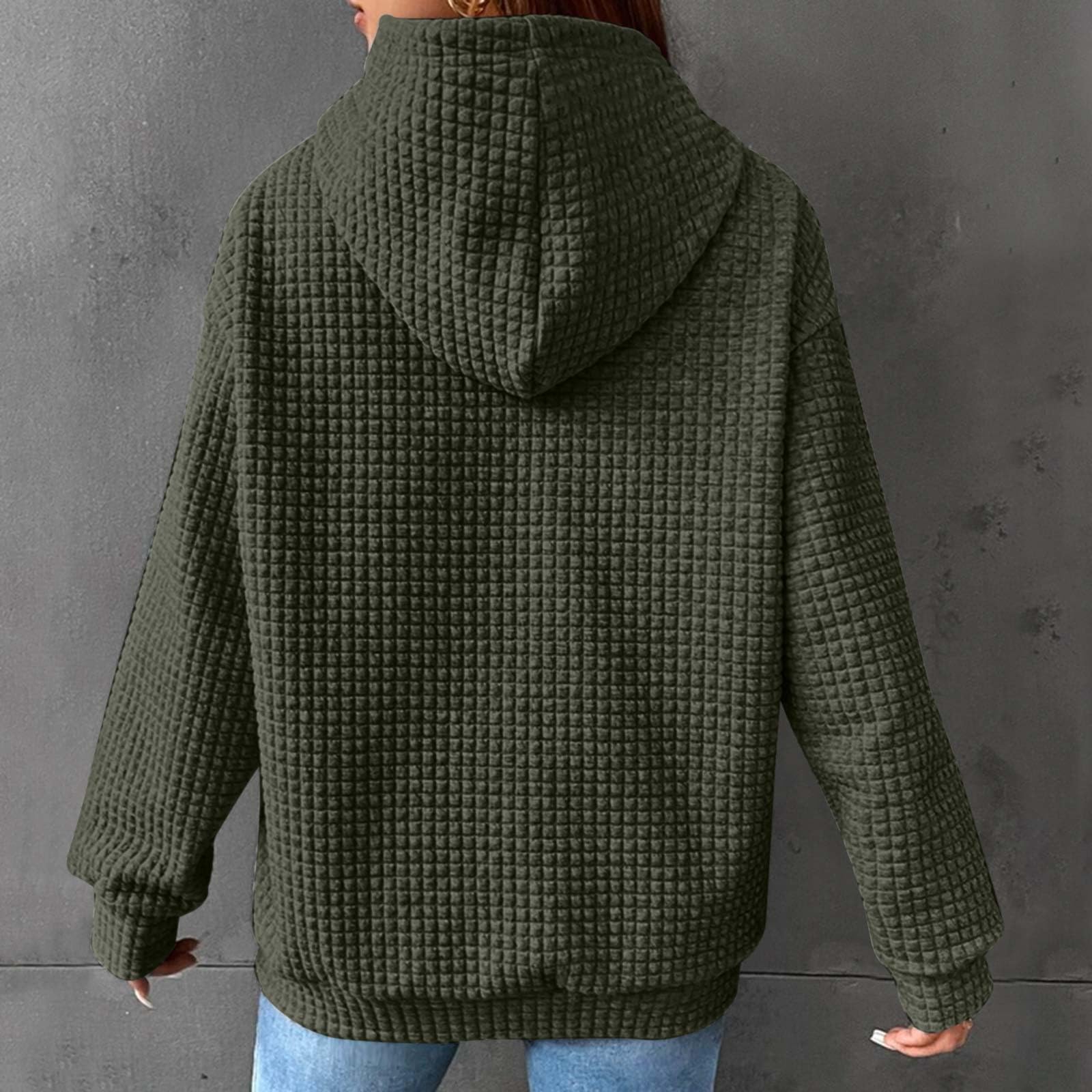 Women's Oversized Hoodies - 2024 Fall Fashion Waffle Hooded Sweatshirt with Drawstring, Long Sleeve Pullover | Cozy Loungewear, Casual Outfit & Streetwear Essential