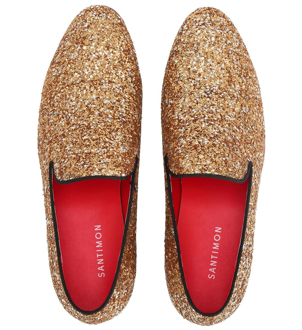 Santimon Men's Slip-On Loafers with Metallic Sequins - Glitter Party Shoes for Nightclub, Wedding & Prom - Comfortable Dress Shoes for Formal Events & Special Occasions