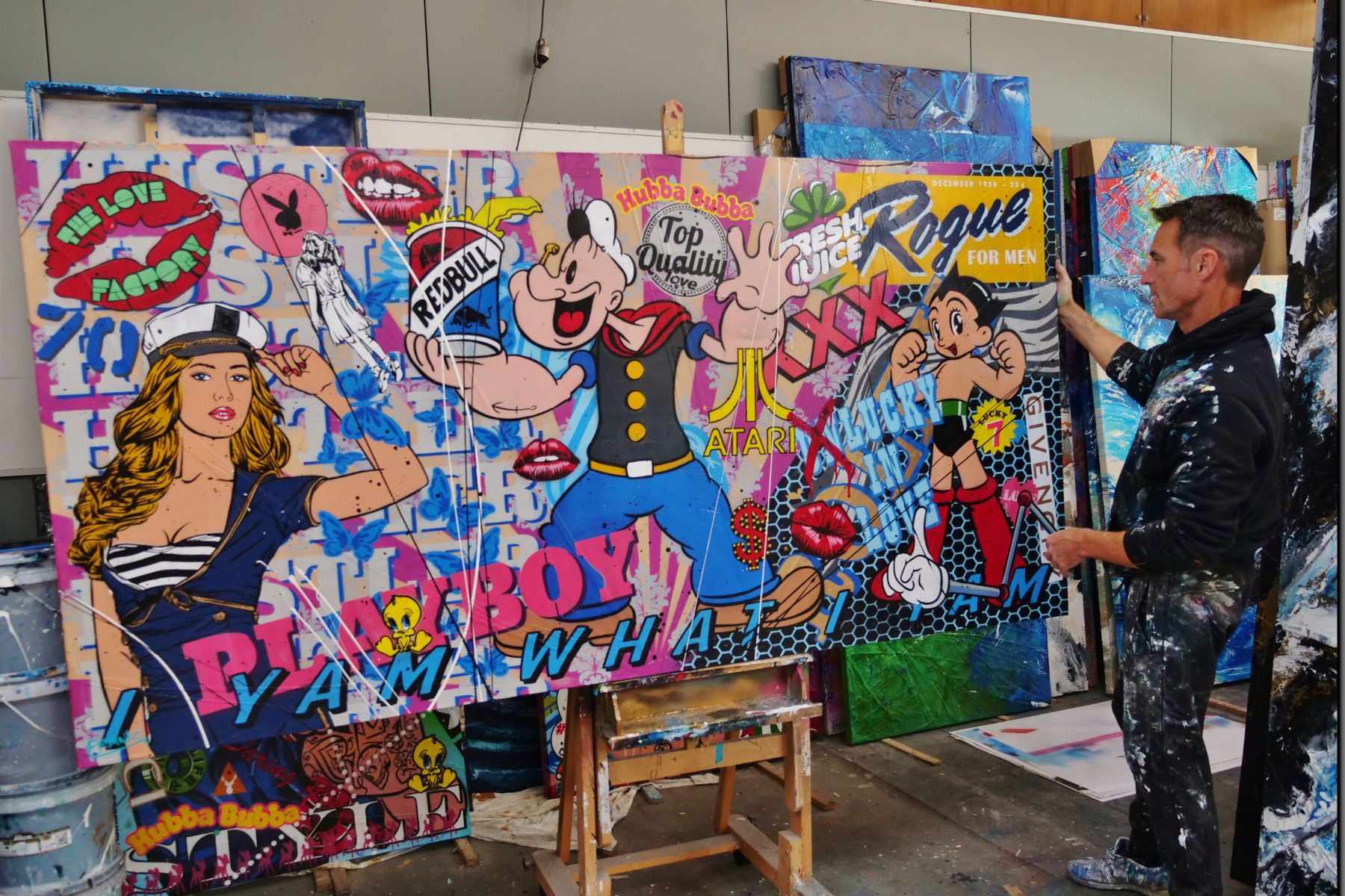 240cm x 120cm Popeye Textured Urban Pop Art Canvas Painting - Modern Wall Decor for Living Room, Bedroom & Office